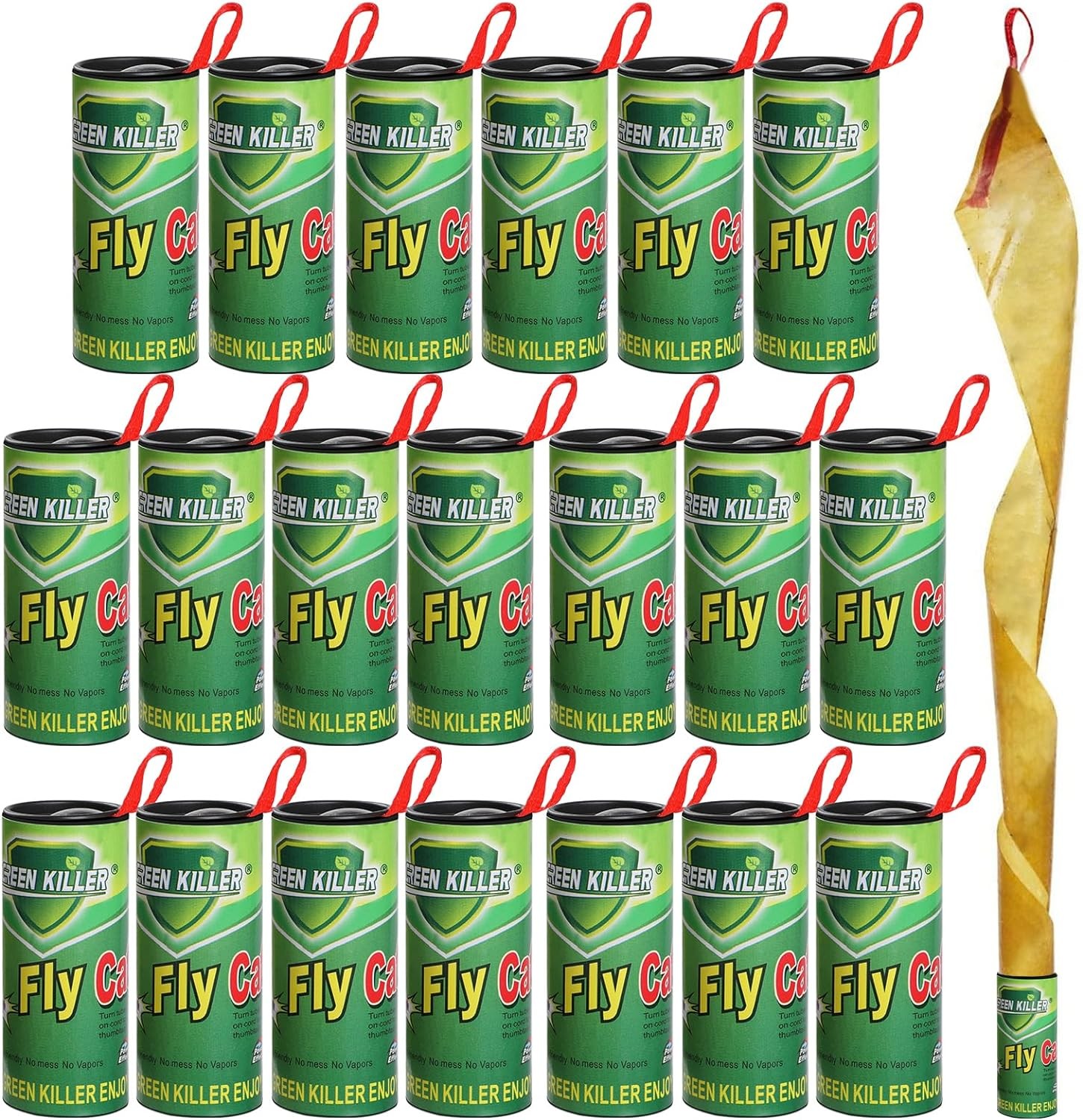 20PCS Fly Paper Strips，Geeric Fly Ribbon Sticky Traps Hanging Insect Traps Fly Catcher Sticky Fly Traps Rolls Tape Fly Bait Indoor Catcher for Fruit Flies, Gnat, Pest, Mosquito Green