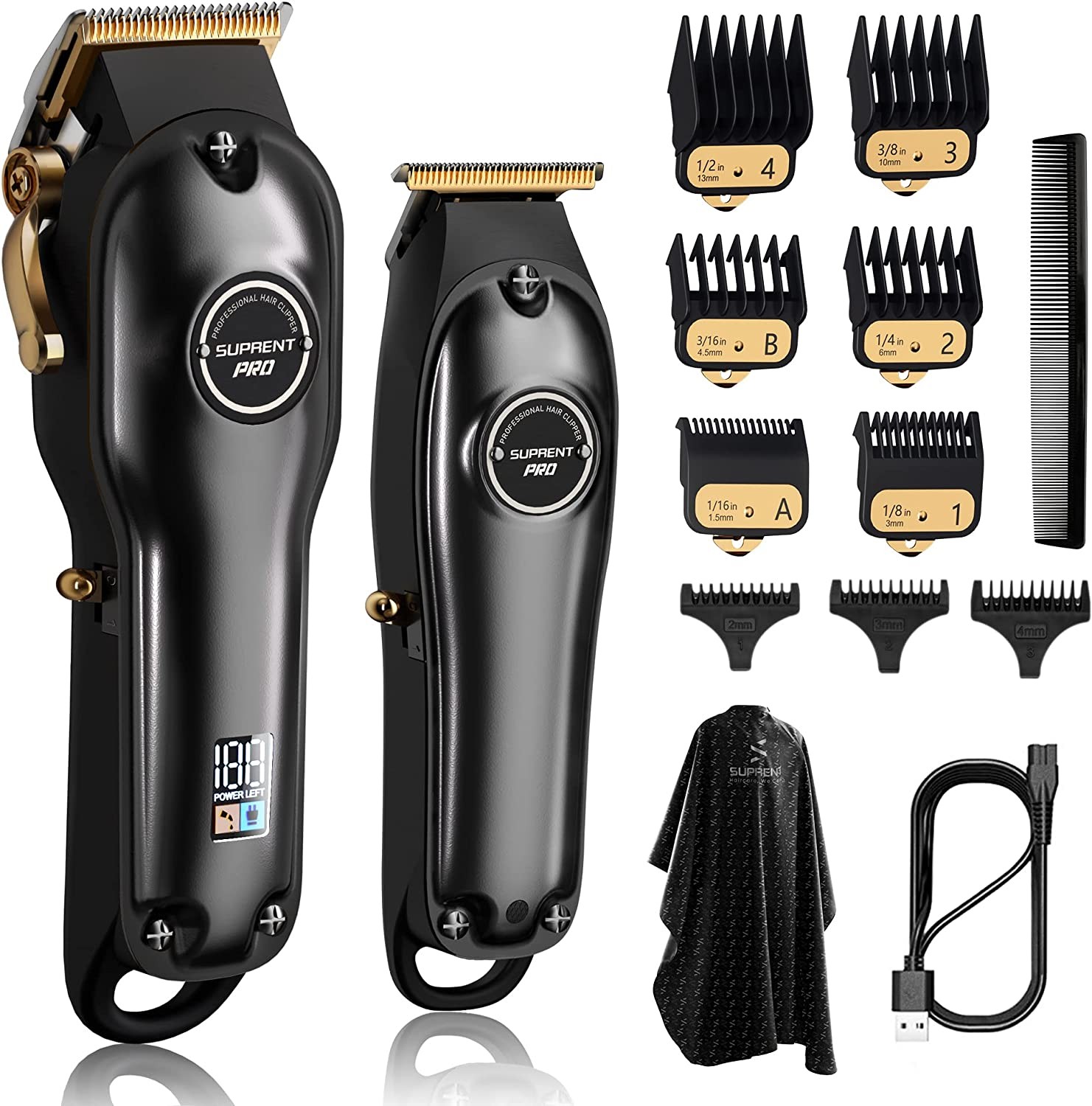 SUPRENT® PRO Professional Hair Clippers for Men- Hair Cutting Kit & Zero Gap T-Blade Trimmer Combo- Cordless Barber Clipper Set with LED Display for Mens Gifts(Black)