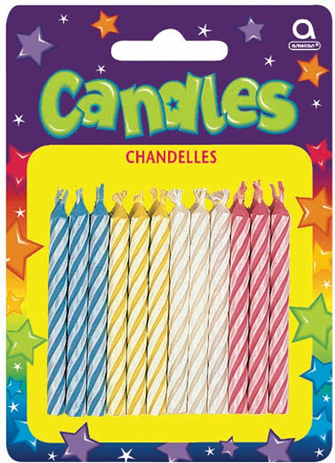 Amscan Assorted Candy Stripe Candle, 24 Pieces