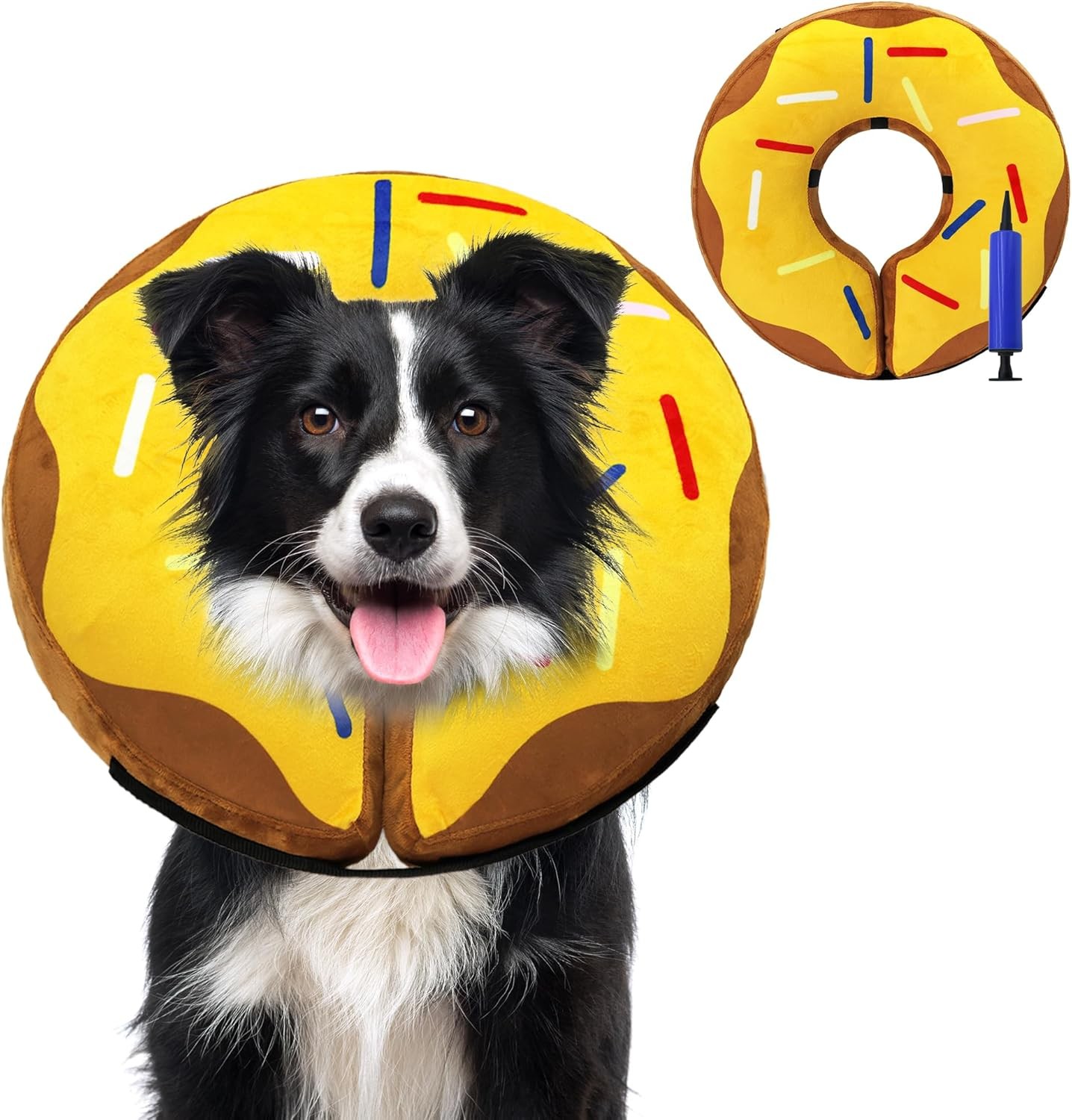 CROCHEN Inflatable Dog Collar Cone after Surgery Soft Protective Recovery Dog Elizabethan Collar with Adjustable Strap for Small Medium Large Dog and Cats from Biting and Licking (Yellow,Xl)