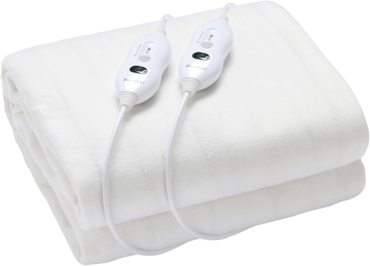 Dreamaker Dual Control Washable Electric Blanket Fully Fitted Heated Underblanket Lightweight Washable Adjustable 3 Heat Settings with LED Display 2 Detachable Controller – 6 Sizes (Queen)