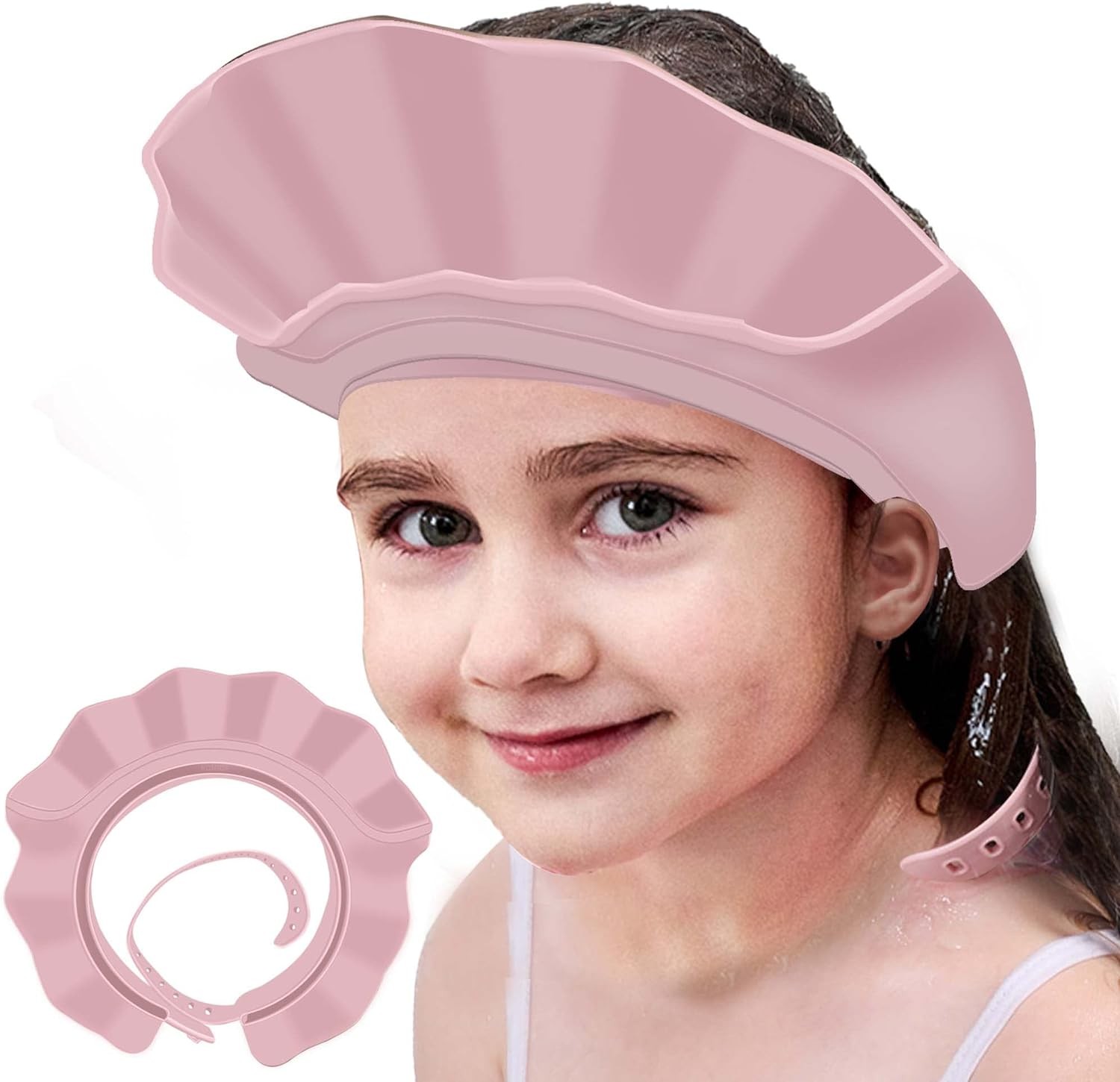 KOMIDK Baby Kids Shower Cap Shower Cap for Kids Shampoo Bath Bathing Hat Silicone Adjustable Washing Hair Shower Bathing Protection Bath Cap for Toddler, Baby, Kids, Children(Pink)