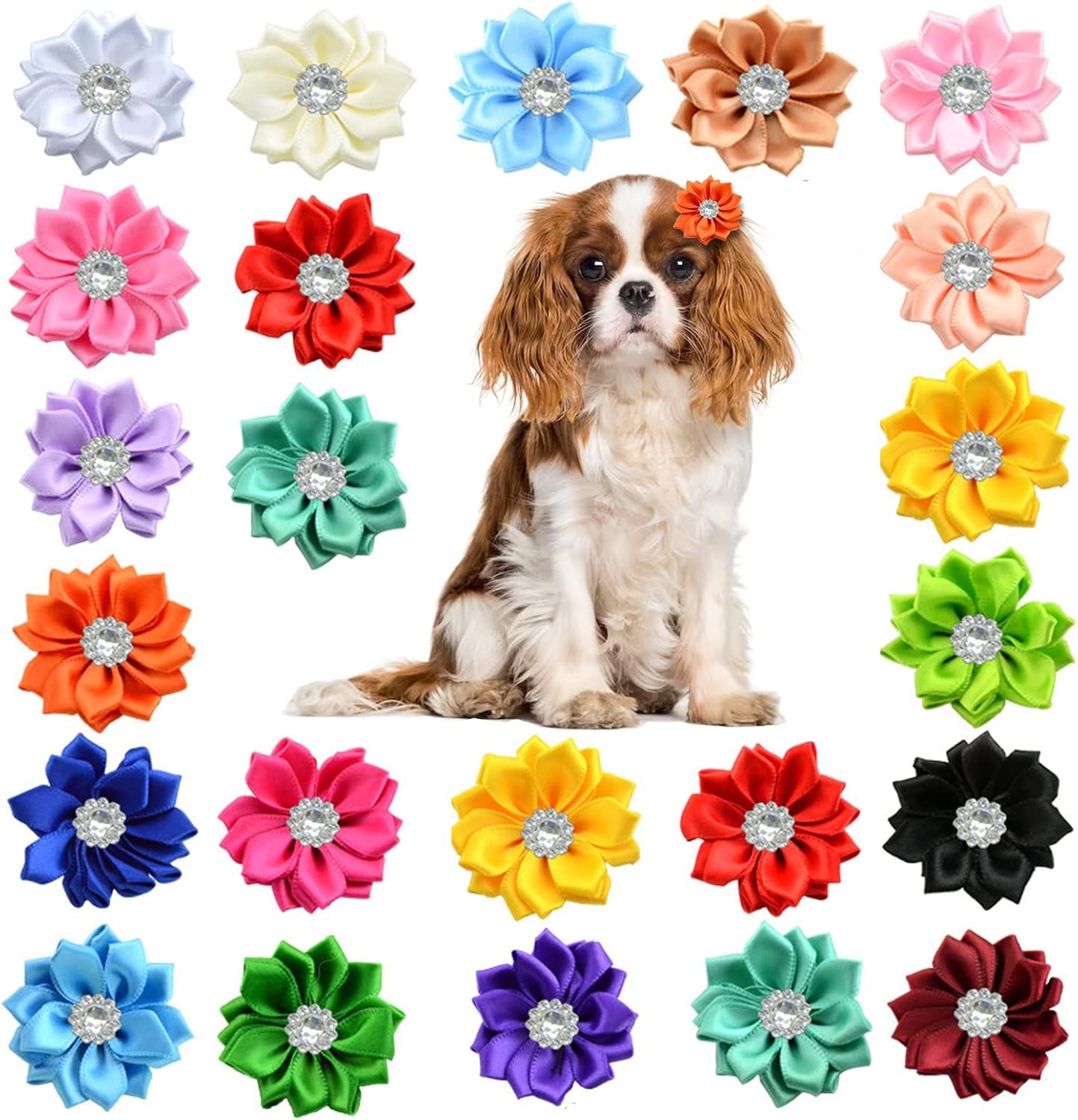 24PCS Cute Dog Hair Bows Puppy Yorkie Dog Hair Bows Flower, Pet Small Dog Girl Flower Christmas Hair Bowknot Hair Accessories Pet Grooming for Party Birthday