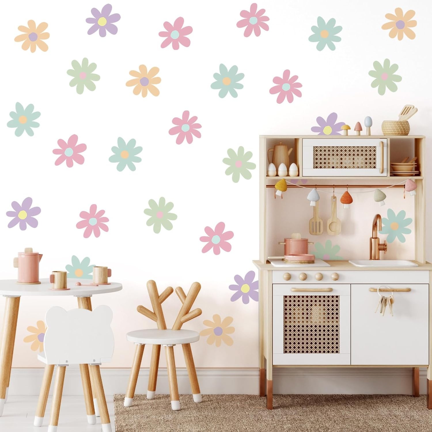 BBTO Daisy Wall Decal Flower Vinyl Wall Decals Daisy Decals Floral Decals Peel and Stick Daisy Stickers for Kids Nursery Wall Art Bedroom Living Room (Novel Color,Simple Style)