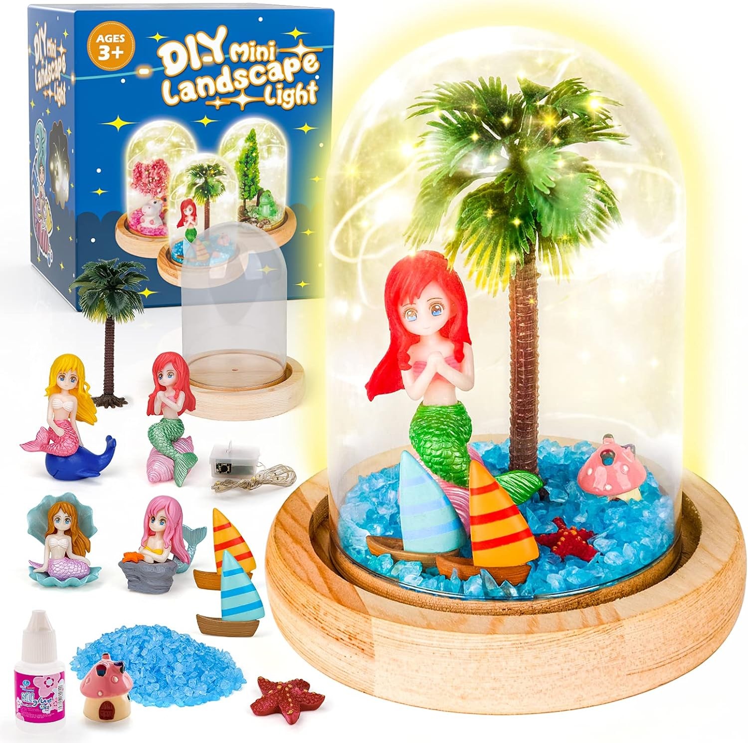 Arts and Crafts Kits for 6-9 Year Old Girls, Kids Gift Girl Age 7 8 9 10 Light up Mermaid Toys Birthday Present Girl Boy Kid 5-11 Year Old DIY Craft Sets Night Light Toy Gifts (Mermaid)