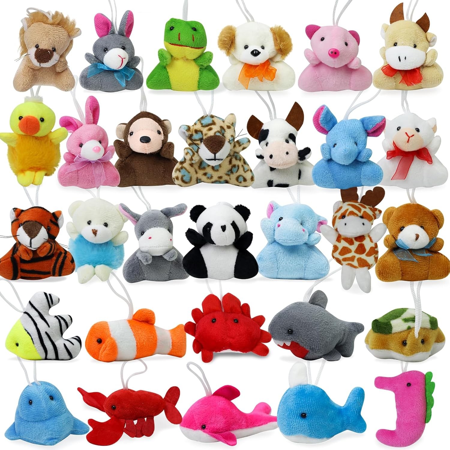 AKILION Party Bag Fillers Kids Toys, 30 Pcs Mini Stuffed Animal and Plush Toy, Small Animals Plush Keychain Toys, Carnival Prizes in Bulk Classroom Prizes Kids Party Favors Stuffers Christmas Gifts