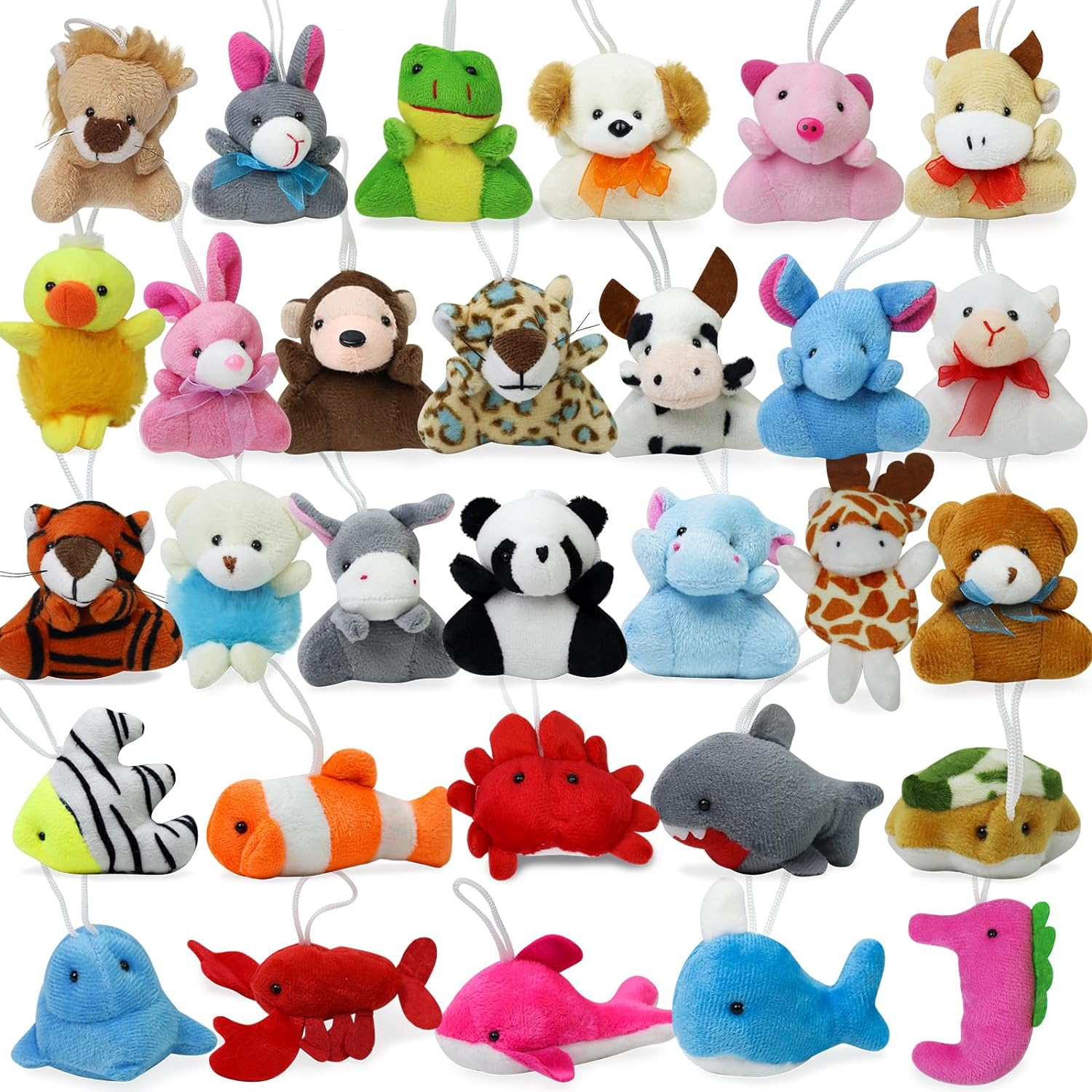 AKILION Party Bag Fillers Kids Toys, 30 Pcs Mini Stuffed Animal and Plush Toy, Small Animals Plush Keychain Toys, Carnival Prizes in Bulk Classroom Prizes Kids Party Favors Stuffers Christmas Gifts