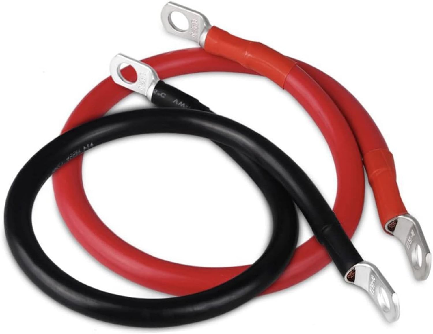 Battery Power Inverter Cable, Insulated PVC Sheath Red Copper Core Battery Cables Set, Red and Black Inverter Cable for Solar Marine Boat RV Car Motorcycle (15CM*35MM²M8一2AWG)