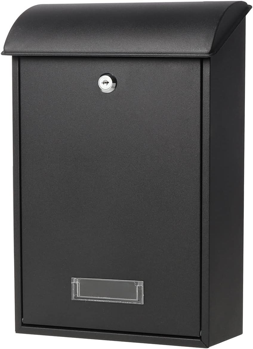 Mailbox with Key Lock, Lovndi Wall Mounted Locking Mailboxes, Medium Capacity Drop Lock Box for Outdoor, Black