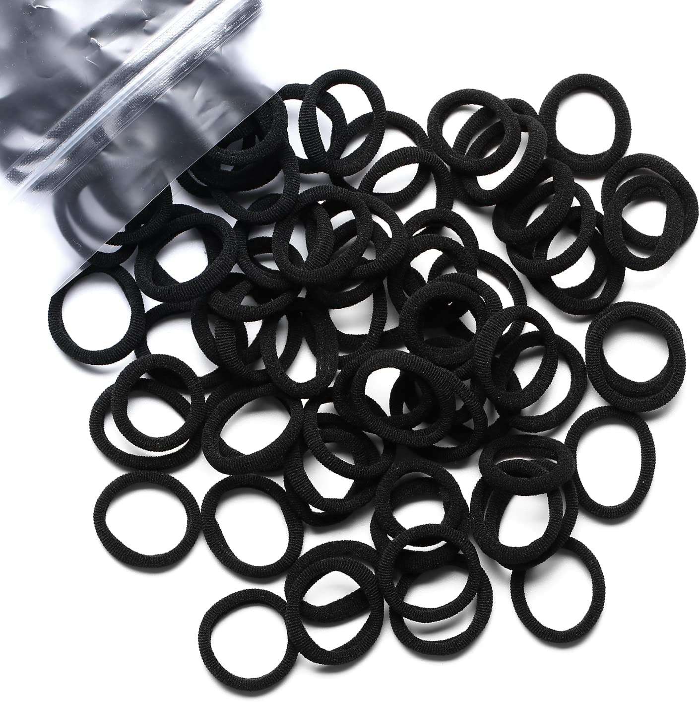 WANBY Hair Ties 100 Pcs Mini Seamless Black Hair Bands Soft Elastics Ponytail Holders Hair Ties for Girls Toddler