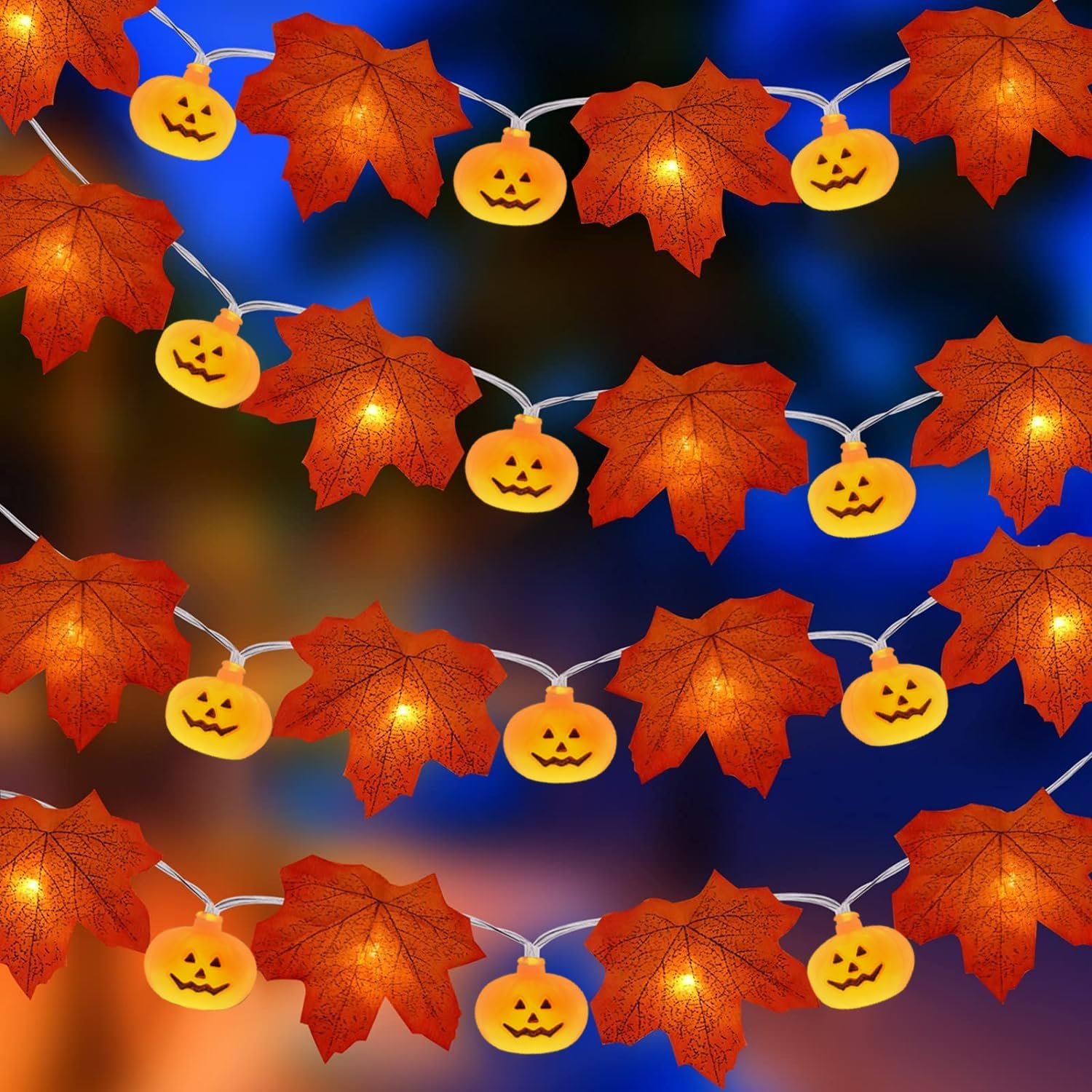 Jusduit Halloween Fairy Lights, Autumn Fairy Lights, 3 M, 20 LED, Halloween Decoration, Pumpkin Fairy Lights, Battery Operated Maple Leaf Light, Suitable for Halloween Party Decoration, Garden, Autumn Decoration, Christmas Decoration