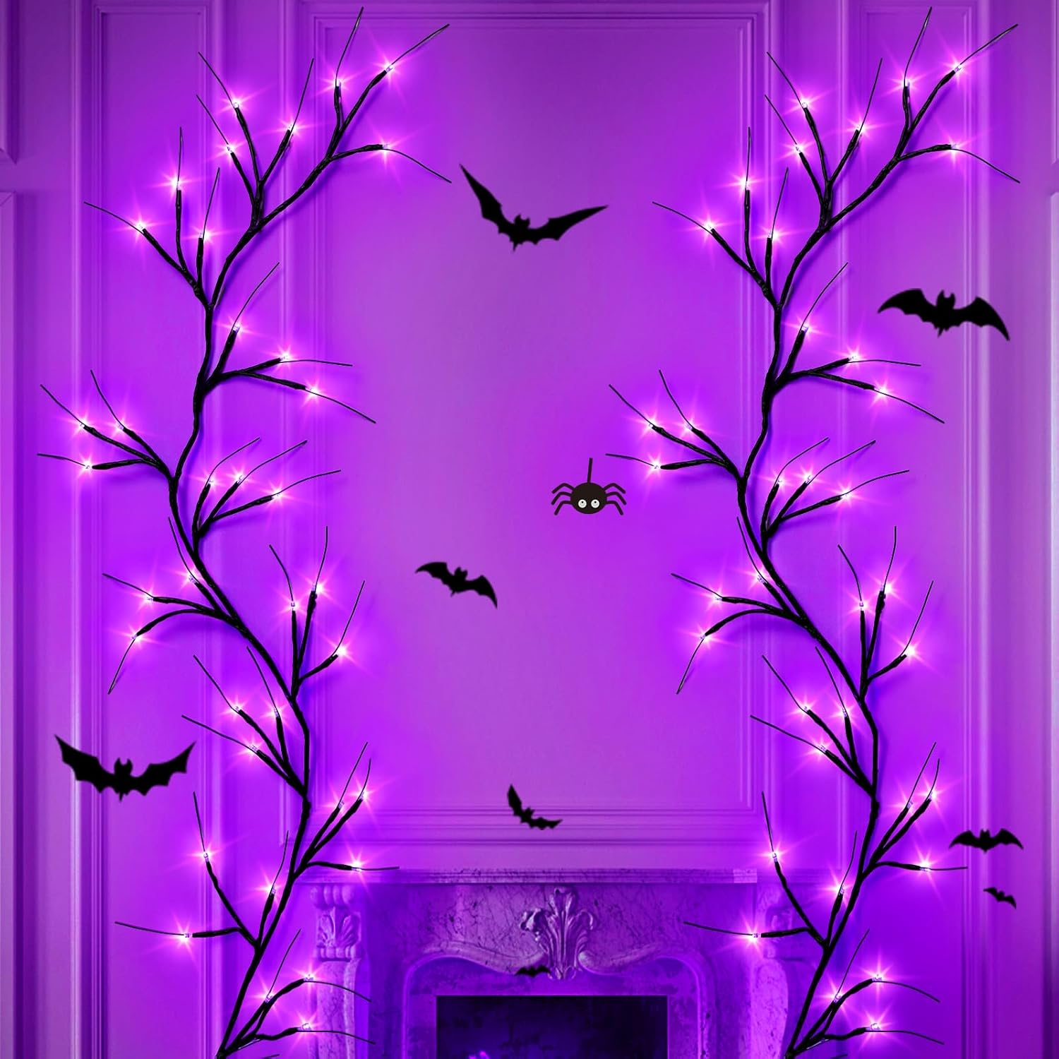 Wettal 2 Pack Fall Decorations Enchanted Willow Vine Lights with Timer Total 12 Feet 108 LED Lighted Willow Vine Christmas Decoration Vines for Room Decor Indoor Wall Fireplace (Purple)