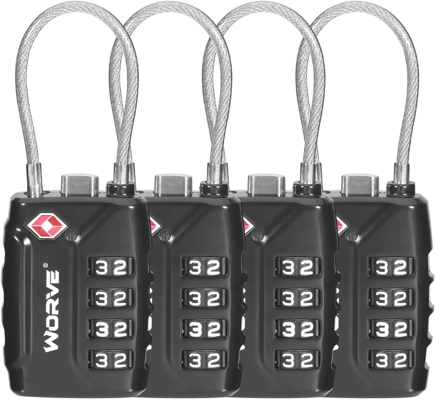 TSA Approved Cable Luggage Locks,Re-Settable Combination with Alloy Body,Tsa Approved Luggage Travel Lock for School Gym Locker, Luggage Suitcase Baggage Locks, Filing Cabinets(Black, 4 Pack)