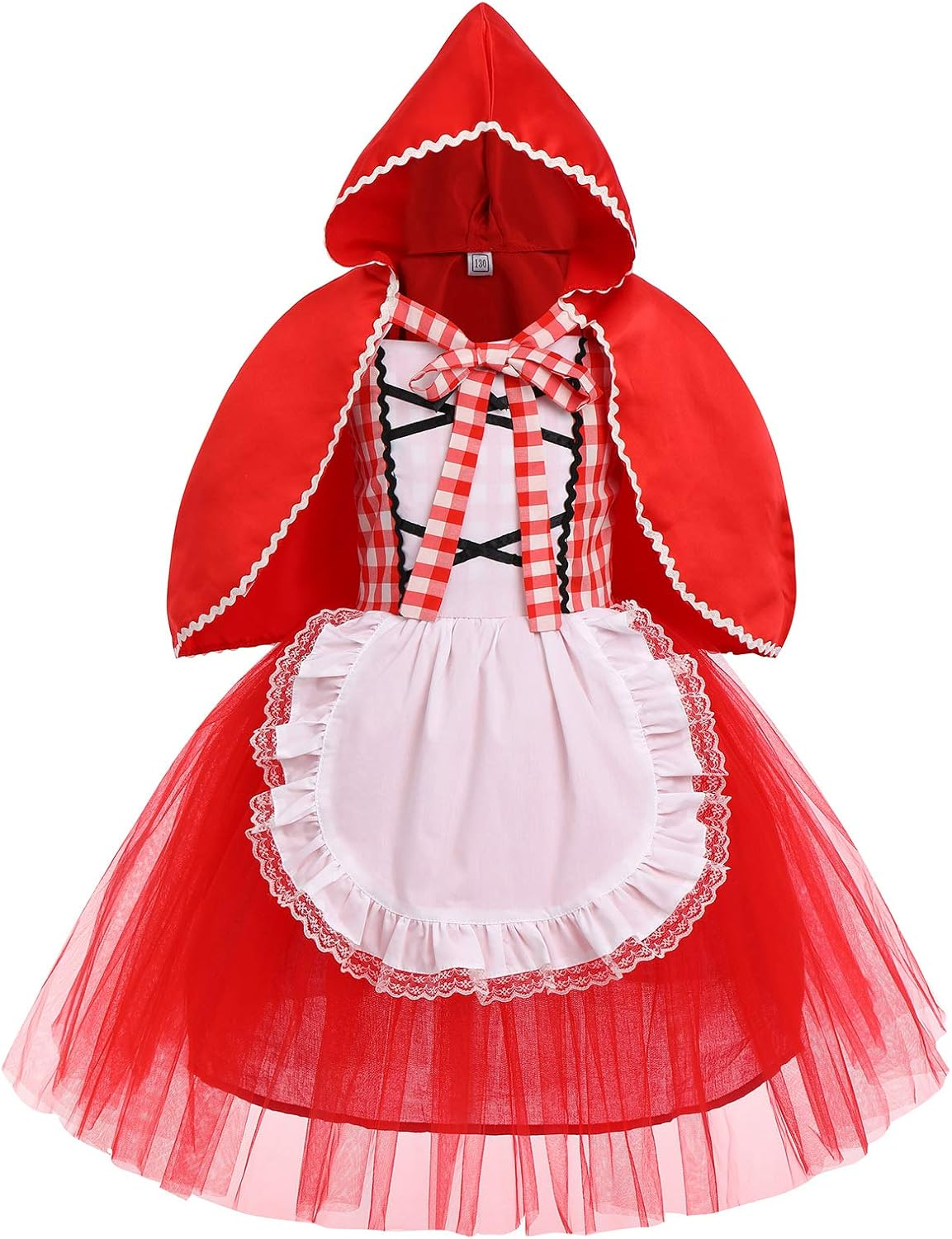 FYMNSI Girls Little Red Riding Hood Costume Kids Fairy Tale Princess Fancy Dress up Carnival Party Halloween Christmas Cosplay Red Plaid Apron Dress with Hooded Cape 2Pcs Set