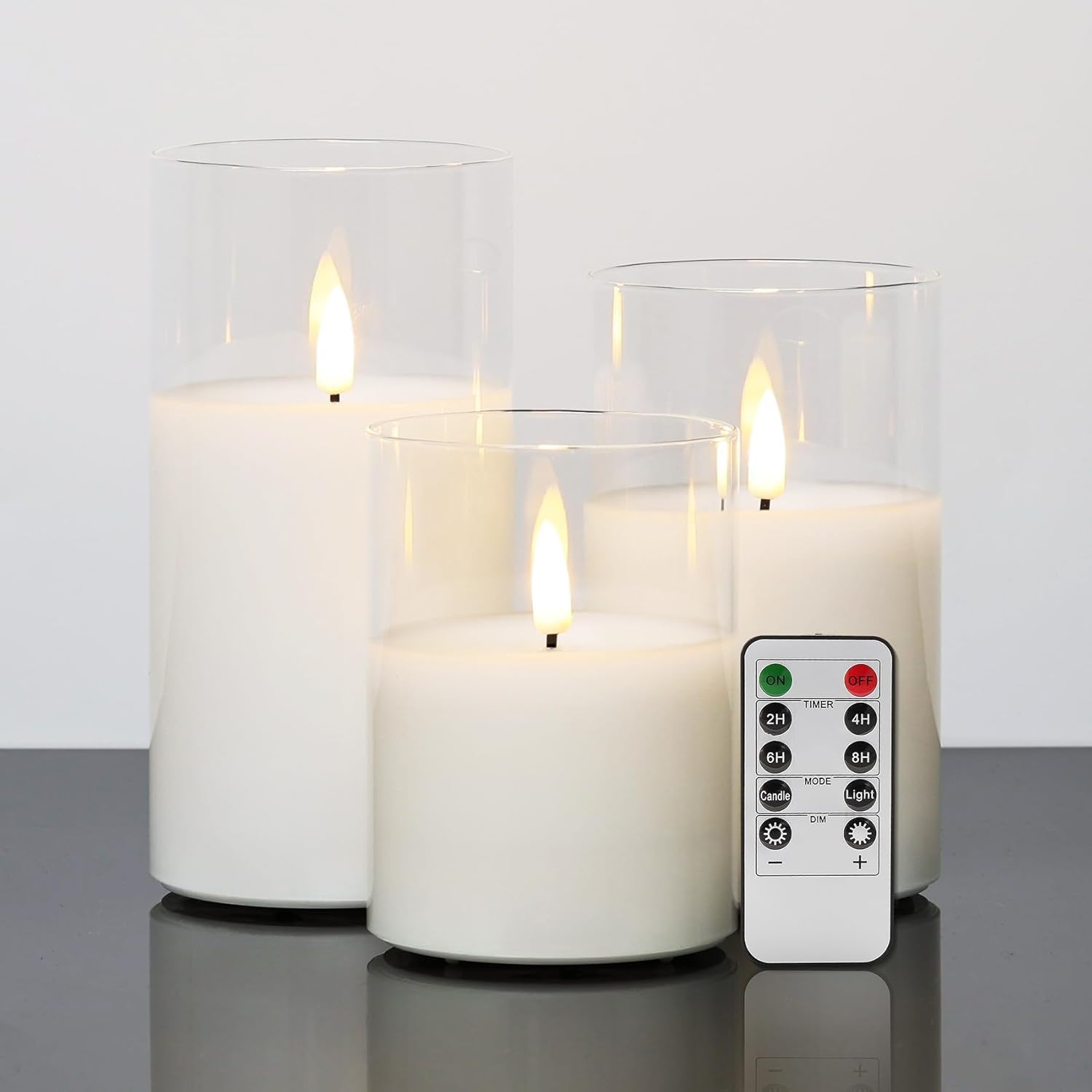 Flameless Candle Battery Operated, Flameless Candle with Remote Timer, LED Flameless Flickering 3D Wick Pillar Candle for Holiday Weddings, Christmas Home Party Decorations (White, Pack of 3)