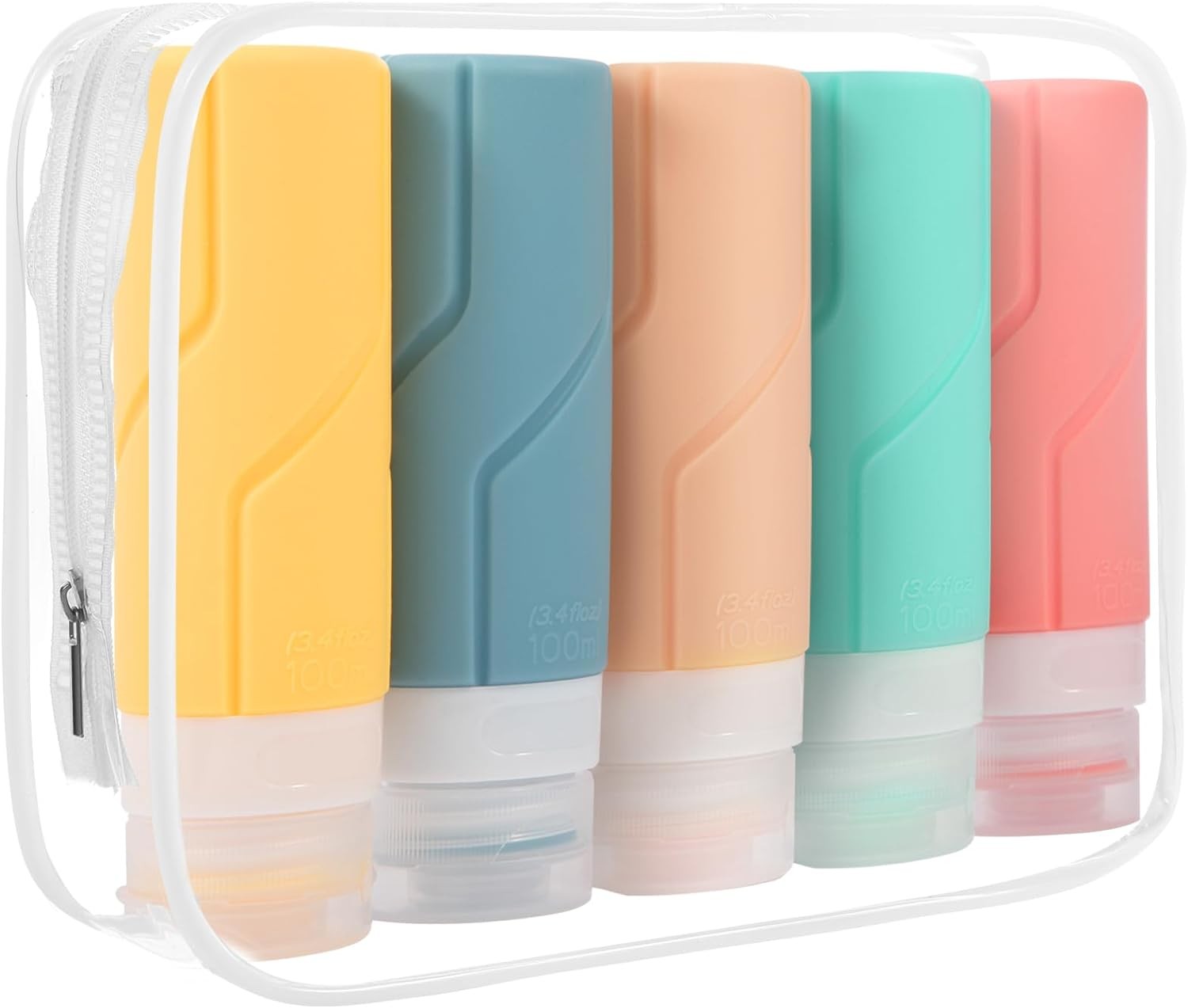 5 Pack 100Ml Silicone Travel Bottles Set for Toiletries, TSA Approved Travel Toiletries Containers Bottles, BPA Free Refillable Leak Proof Travel Accessories for Shampoo Conditioner Cometic Lotion