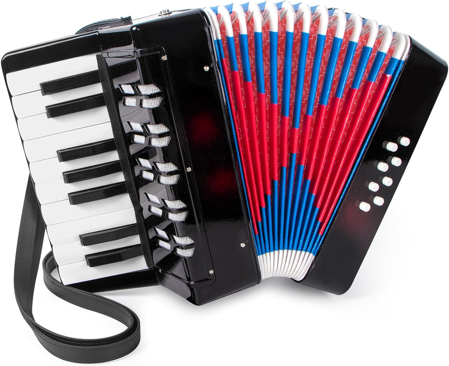 LOTKEY Accordion, 17 Keys Piano Accordion 8 Bass with Straps for Beginners Adults Student Educational Musical Instrument (Black)