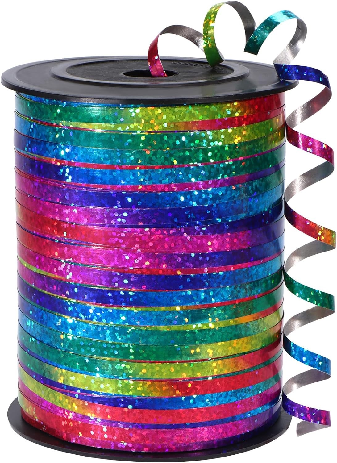 OMISELIO 500 Yard Rainbow Ribbon, Rainbow Curling Ribbon, Metallic Shiny Curling Ribbon for Gift Wrapping, Balloon String, Balloon Ribbon, Laser Curly Ribbon for Wedding, Birthday, Christmas 3/16″