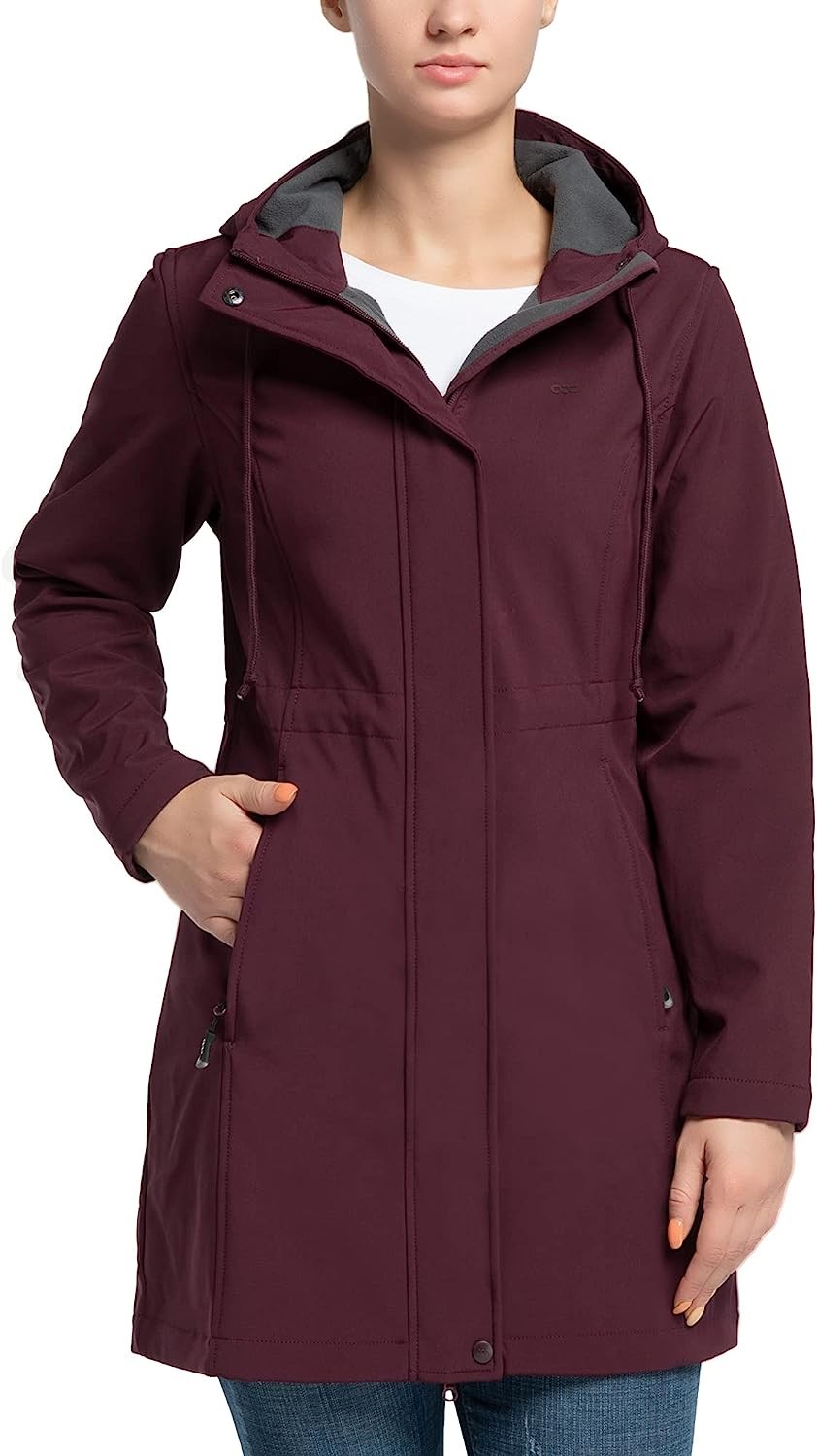 33,000Ft Women’S Softshell Long Jacket with Hood Fleece Lined Windproof Warm up Waterproof Windbreaker for Spring Fall Winter