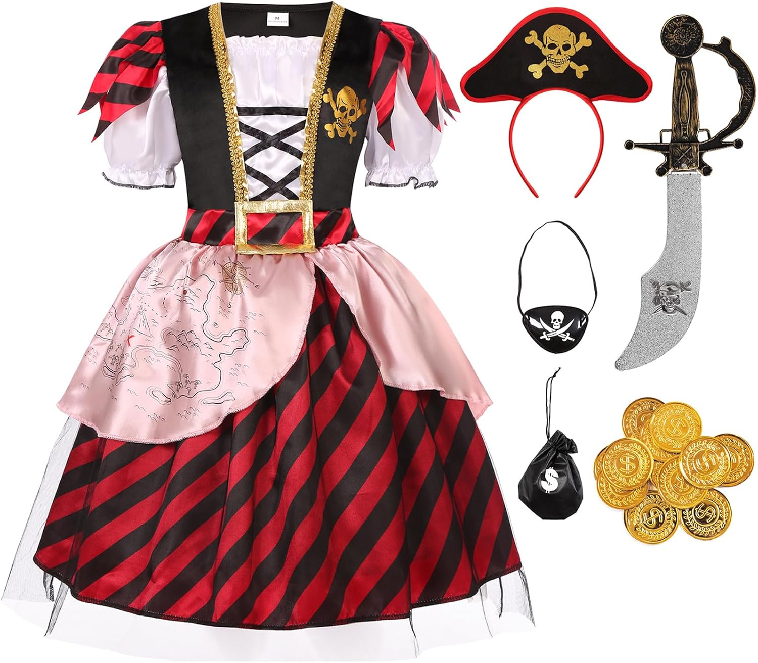 Simplecc Girls Deluxe Pirate Princess Costume Buccaneer Costume Set for Halloween Party Dress Up