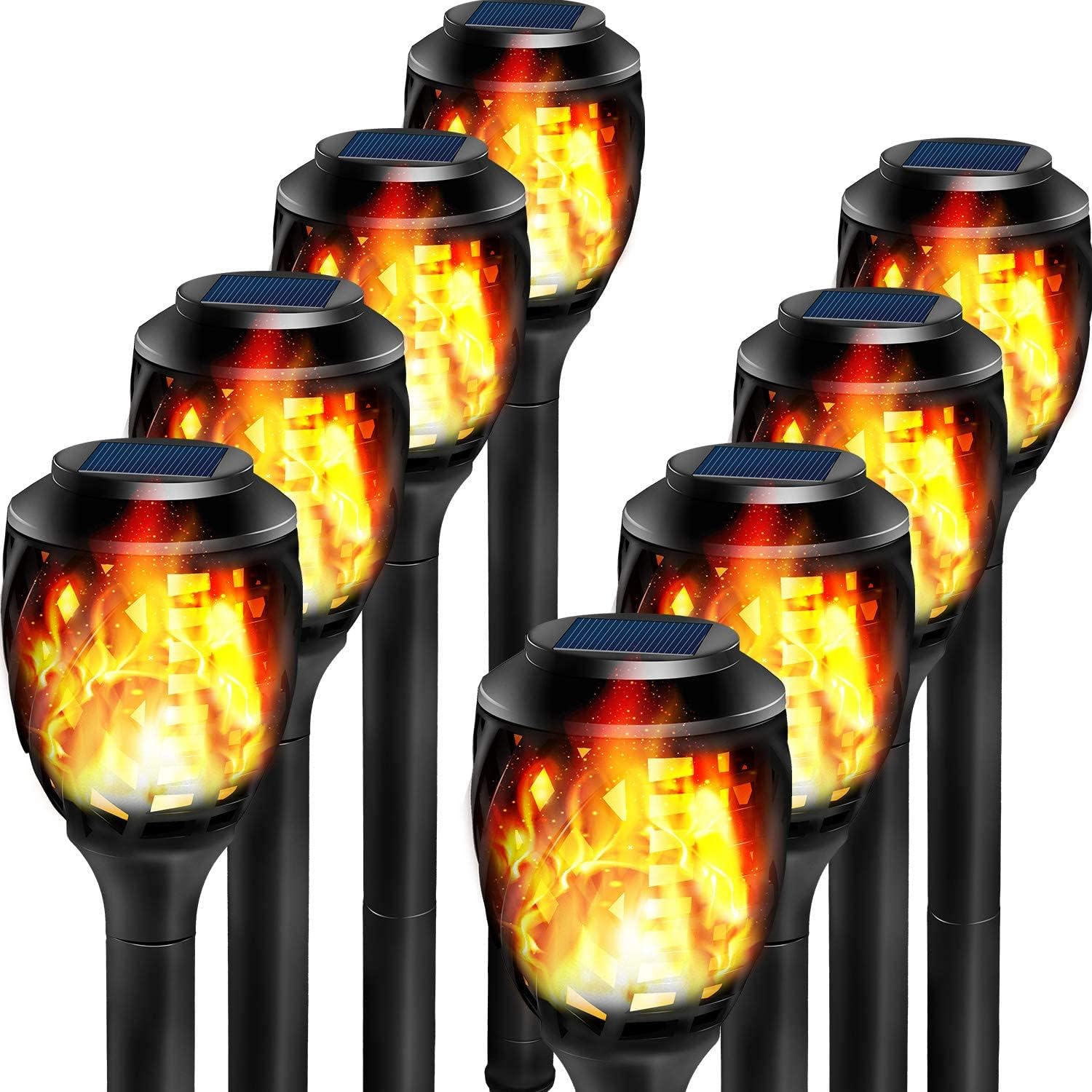 Grand Patio 8-Pack Solar Lights Upgraded Waterproof Flickering Flames Security Torch Light Outdoor Solar Spotlights Landscape Decoration Lighting Dusk to Dawn