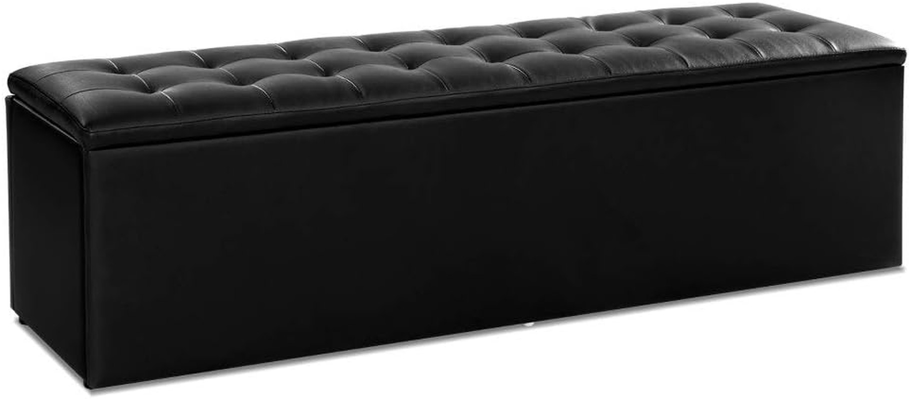 Artiss Tufted Storage Ottoman, Foot Rest Stool Bench Padded Seat Blanket Box Chest Bedroom Living Room Indoor, Black 140 X 40 X 40Cm Faux Leather Open Lid Heavy Duty Large Store Space