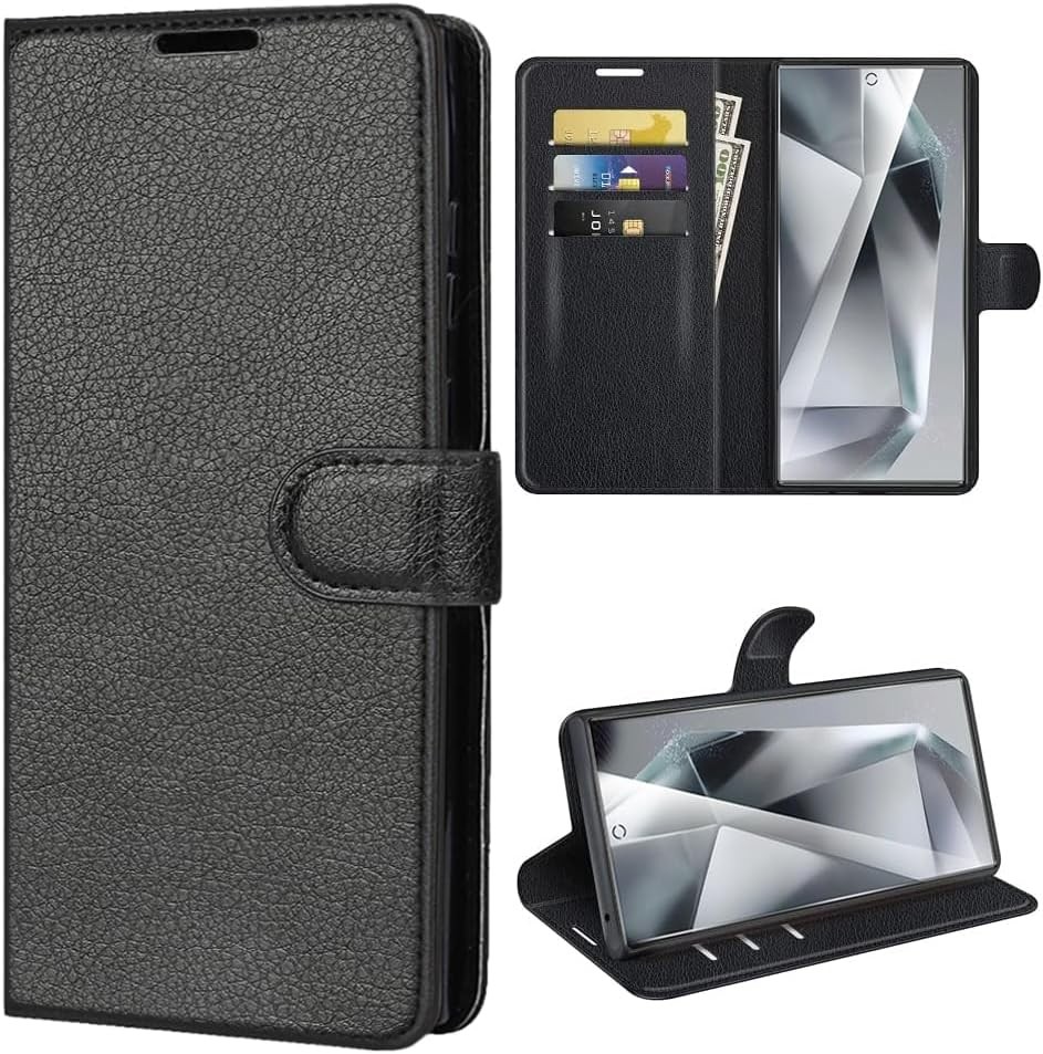 T Tersely Case Cover for Samsung Galaxy S24 Ultra (2024), Premium Protective PU Leather Wallet Case with Card Slots for Samsung Galaxy S24 Ultra 6.8″- Black