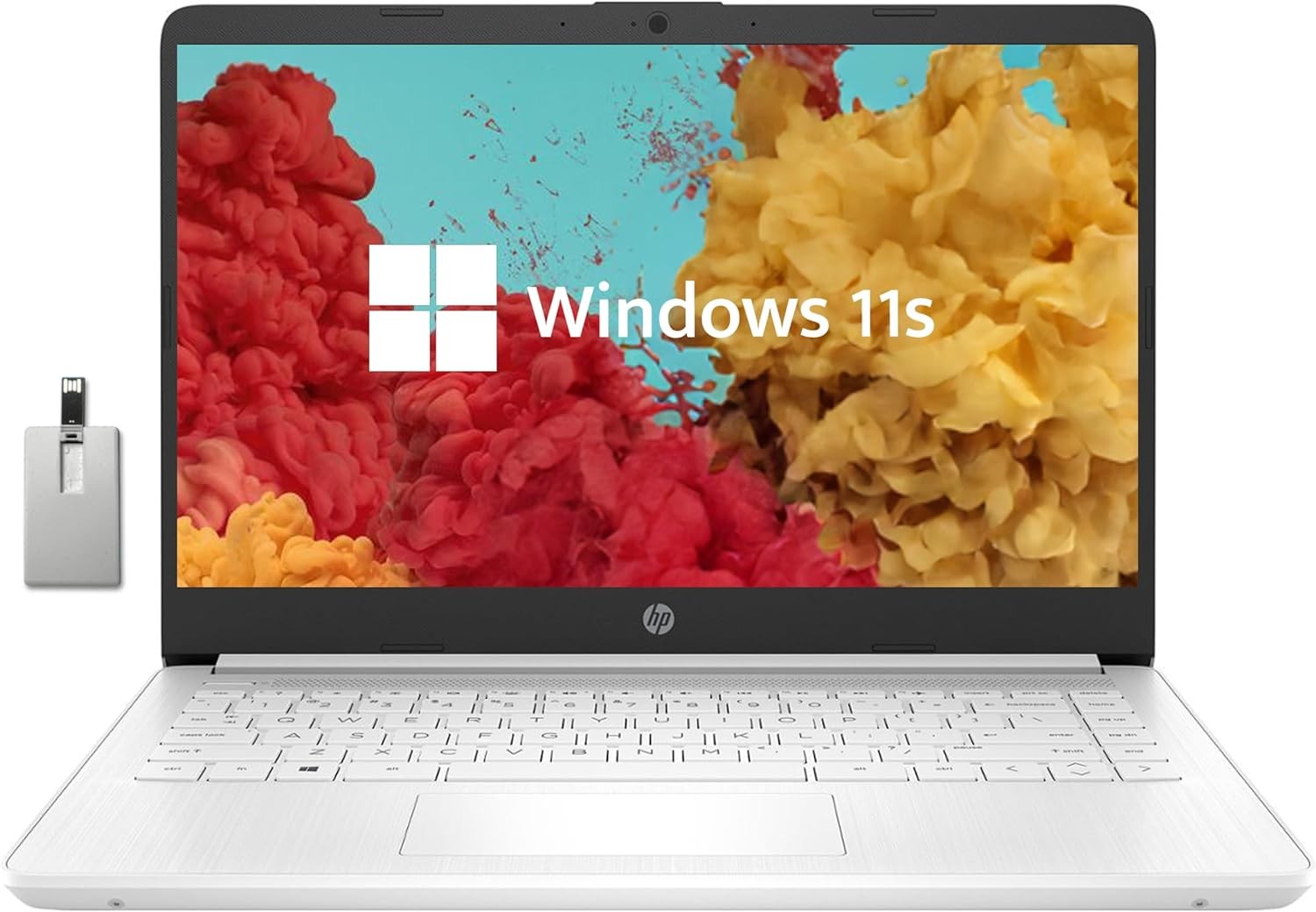 HP 2022 Stream 14” HD Laptop, Intel Celeron N4020 Dual-Core Processor, 16GB DDR4 RAM, 64GB Emmc, 1 Year Office 365, Webcam, HDMI, Windows 10S, White, 32GB Snowbell USB Card