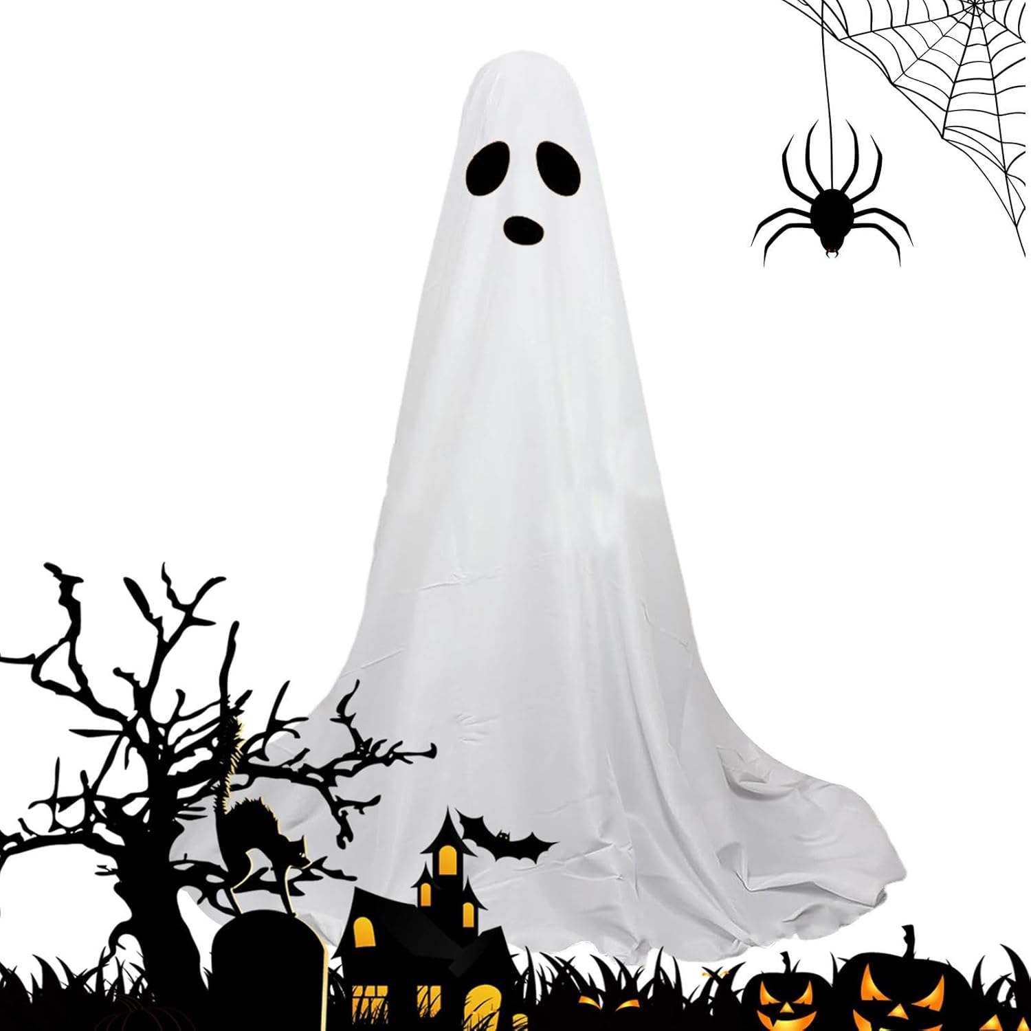 Outdoor Ghost Decorations | Big Spooky Ghost Halloween Decor – Large White Cloth Ghosts for Porch, Garden, Patio, Holiday Party