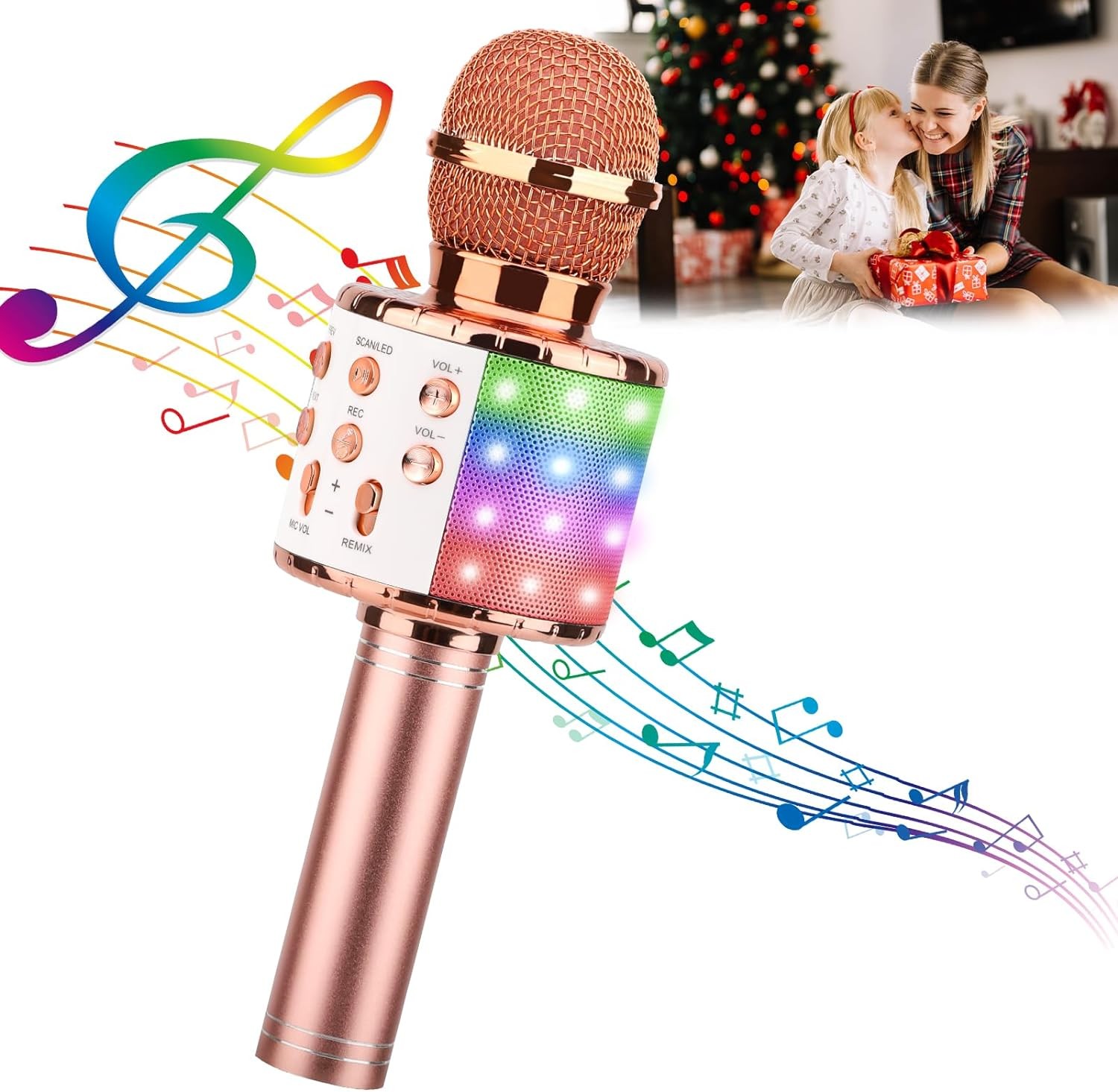 HOTOIQ Wireless Karaoke Microphone with LED Lights, 4 in 1 Portable Microphone for Kids, Best Gifts Toys for Kids, Girls, Boys and Adults (Pink)