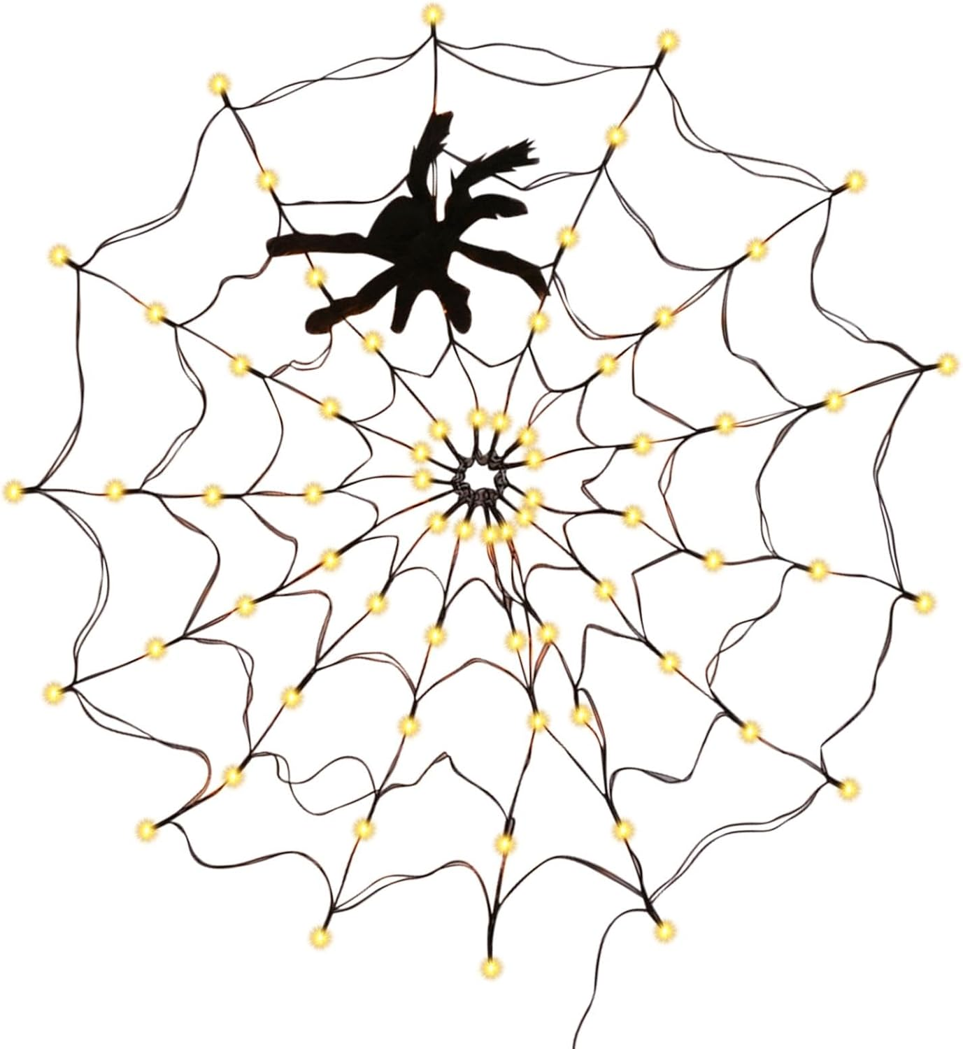 Rissunkv Halloween Decorations Spider Web Lights, Waterproof Net Lights, Battery Operated Lights with Black Spider, 70 LED Waterproof Lighted Spider Web for Yard Decor