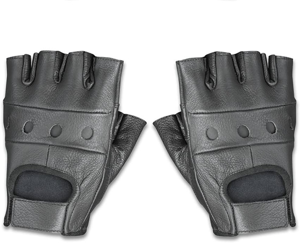 Raider BCS-500-S BCS-500 Leather Fingerless Men’S Motorcycle Premium Driving Gloves (Black, Small)