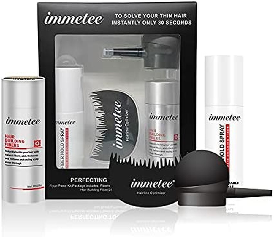 Immetee Hair Fibers for Thinning Hair, 4-In-1Hair Thickening Fibers & Hair Fibers Pump & Hair Finish Spray & Hairline Comb, Instantly Conceal Loss for Valentine Gift