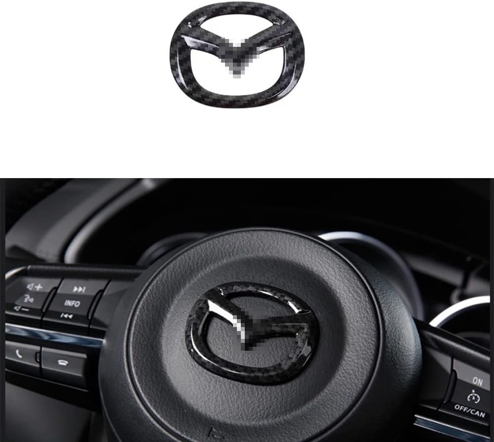 MAXDOOL Red Steering Wheel Cover Sticker Sequins Frame Trim for Mazda 3 6 CX-3 CX-5 CX-9 Interior Accessories(Carbon Fiber)