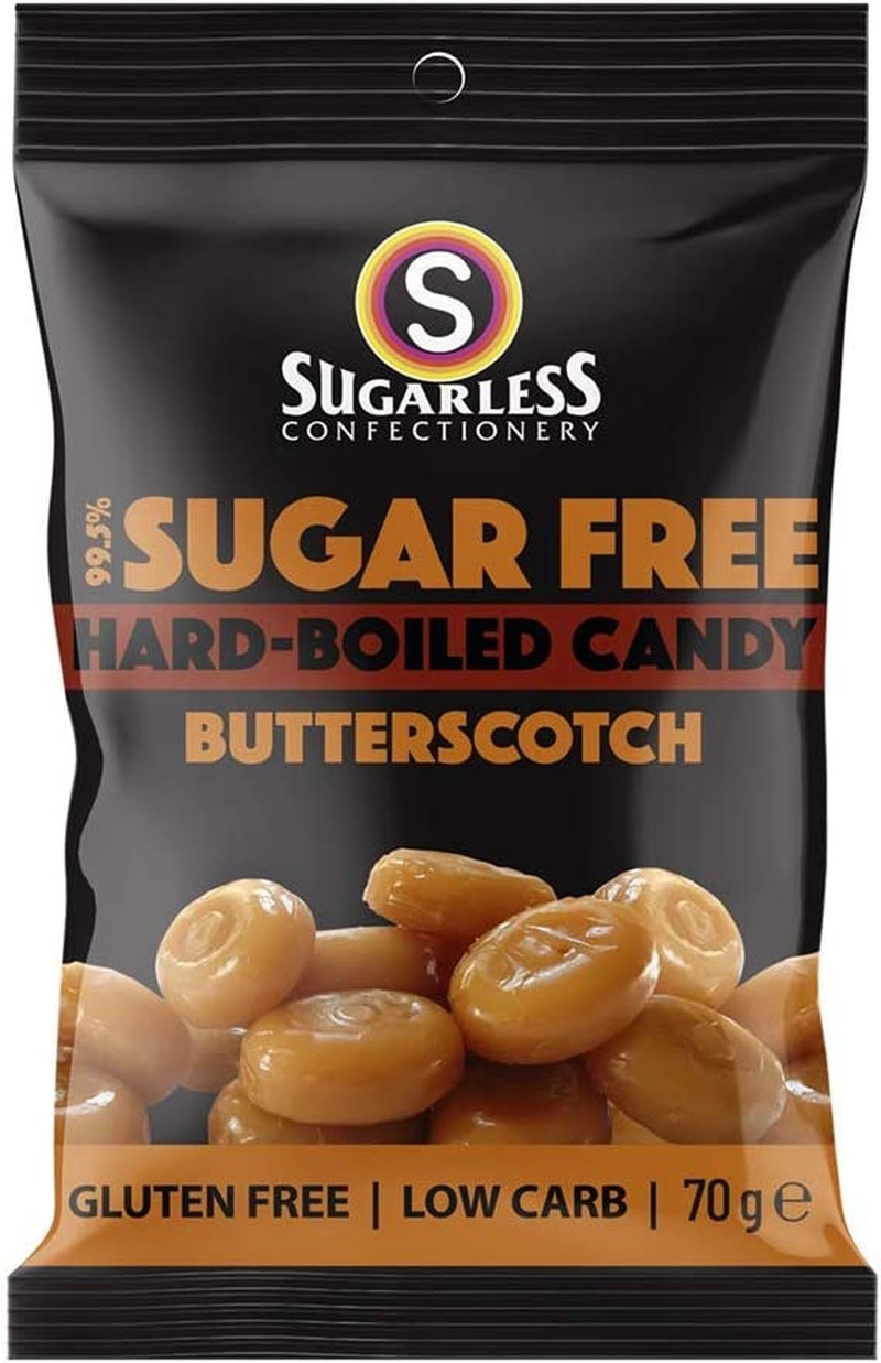 The Sugarless Company Confectionery, Aura Butterscotch Flavour Hard-Boiled Candy, Chocolate, 70 G