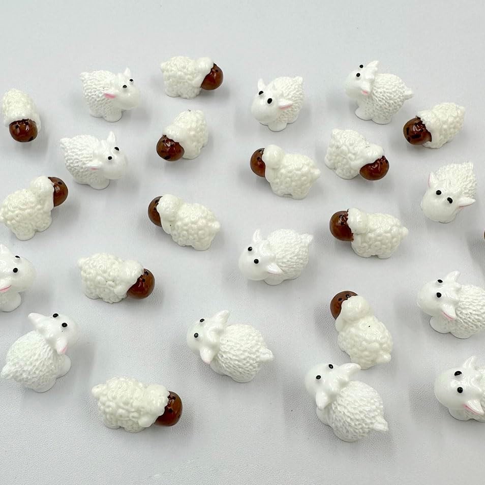 Suartus Miniature Sheep, 40 Resin Mini Garden Herd of Sheeps,White Sheep Figurines Fairy Garden Animals Sheep Figurine for Moss Micro Landscape Decoration DIY Craft Home Decor