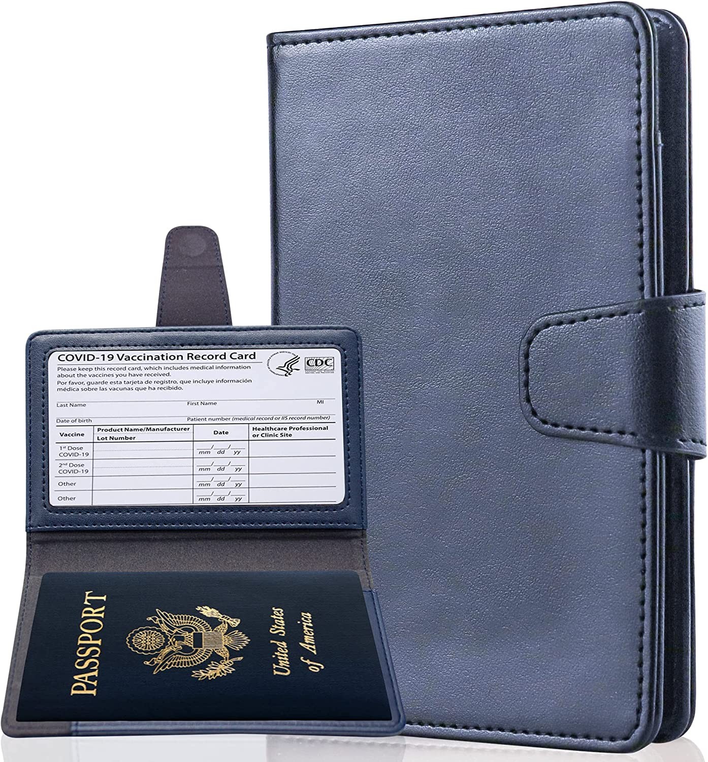 Teskyer Passport Holder and Vaccine Card Holder Combo, Fit for 4 X 3″ Vaccine Card, Leather Passport Wallet Cover with Vaccine Card Slot