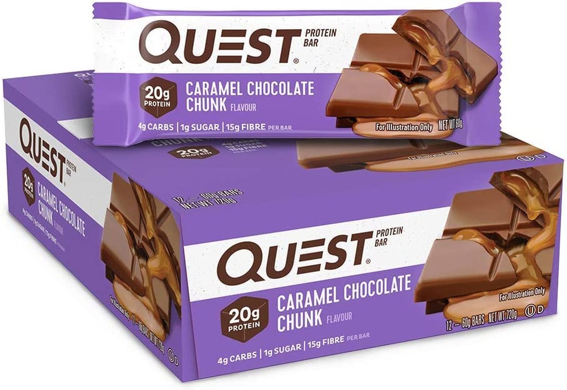 Quest Nutrition Caramel Chocolate Chunk Protein Bar, High Protein, Low Carb, Keto Friendly, 12 Count