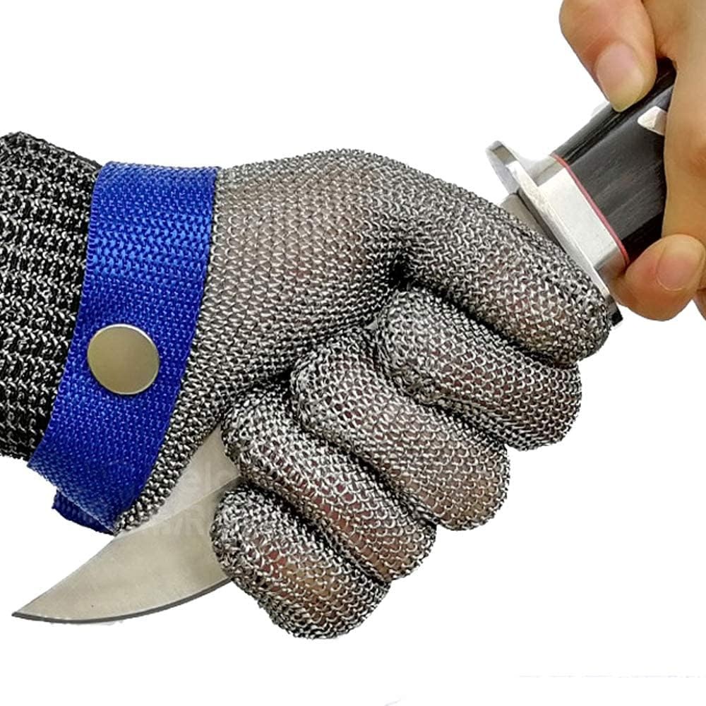 Schwer Cut Resistant Gloves-Stainless Steel Wire Metal Mesh Butcher Safety Work Gloves for Meat Cutting, Fishing (Large)