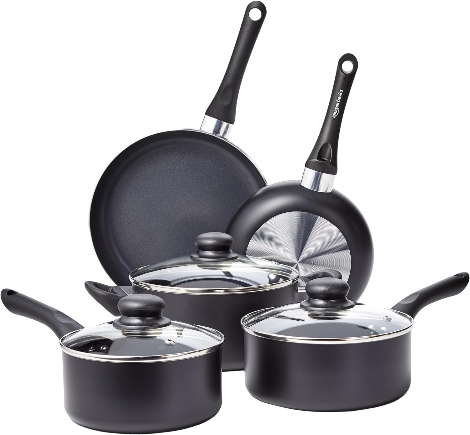 Amazon Basics Non-Stick Cookware Set, Pots and Pans – 8-Piece Set