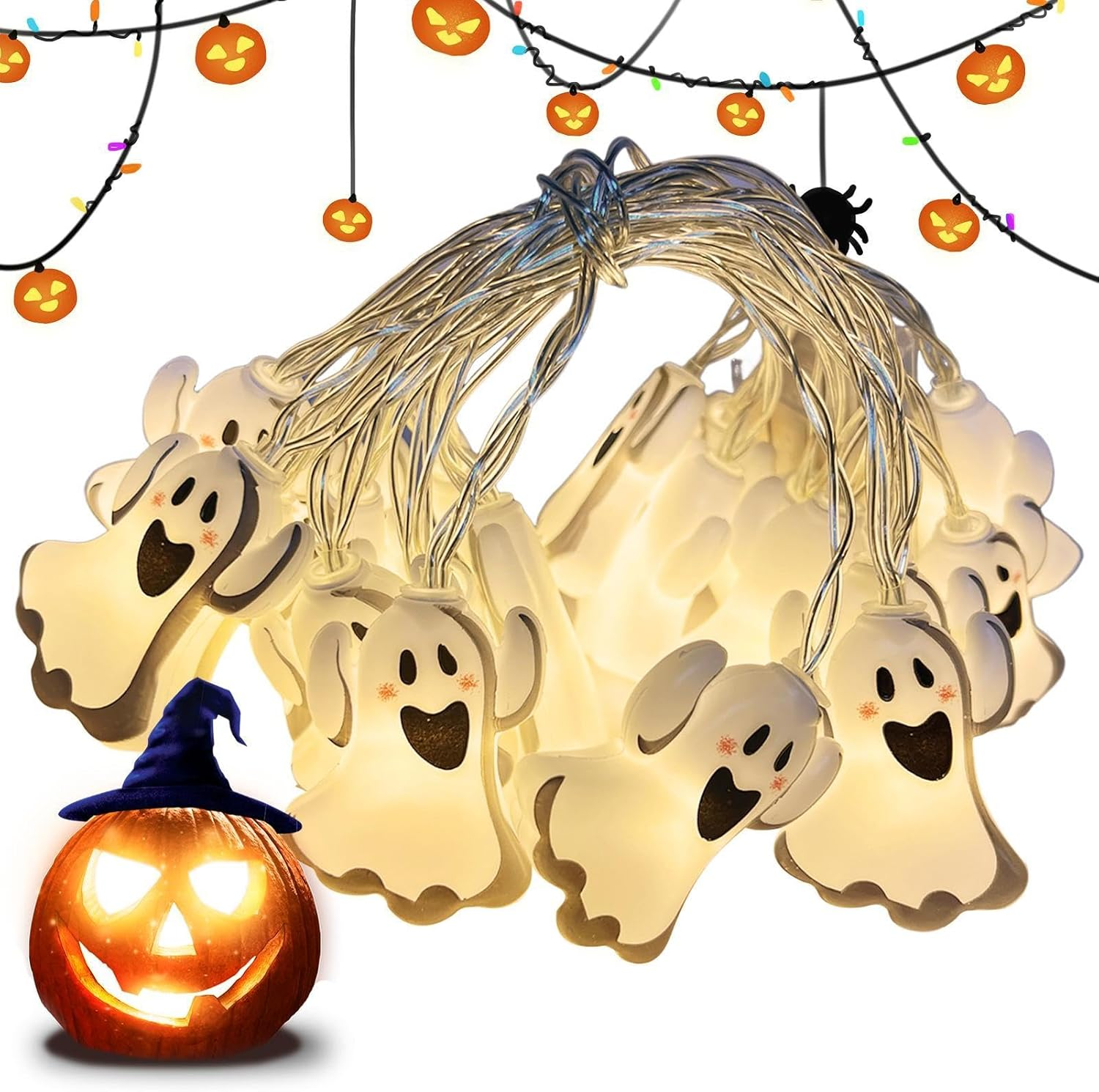 Halloween Ghost LED Lights – Spooky Ghost 40 LED Halloween Light String,Waterproof Light String Festive Novelty Lighting for Balcony, Window Sill