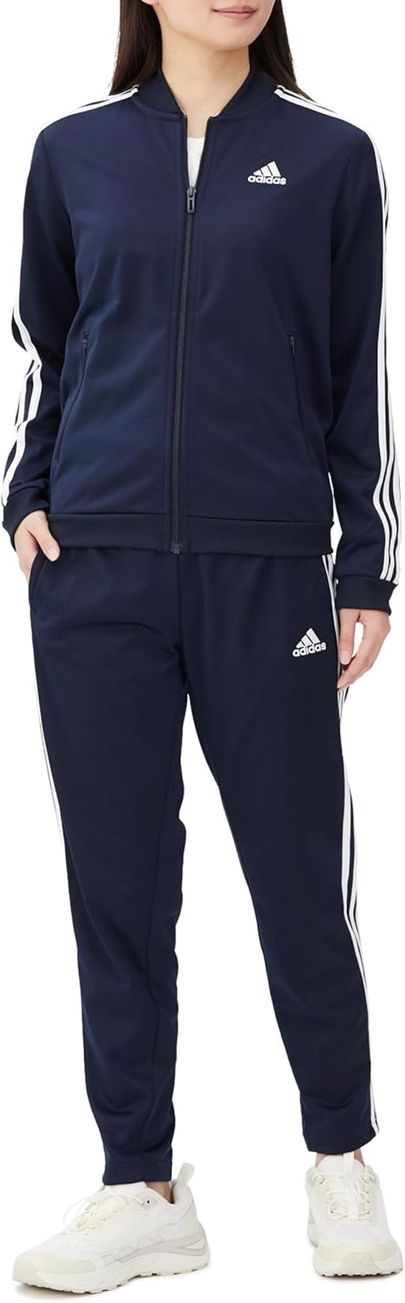 Adidas Essentials 28862 Women’S Jersey Top and Bottom Set, 3-Stripes Tracksuit