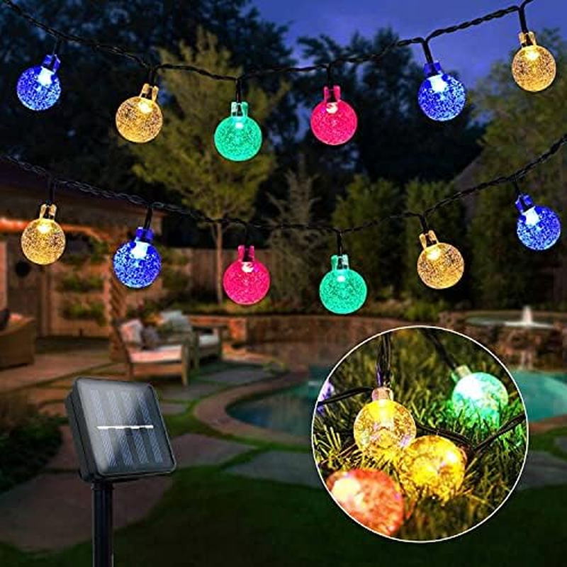 Solar String Lights, Solar Christmas Lights Outdoor, Crystal Globe Multicolor Solar Outdoor Lights with 8 Lighting Modes for Wedding Garden Tree Patio Party