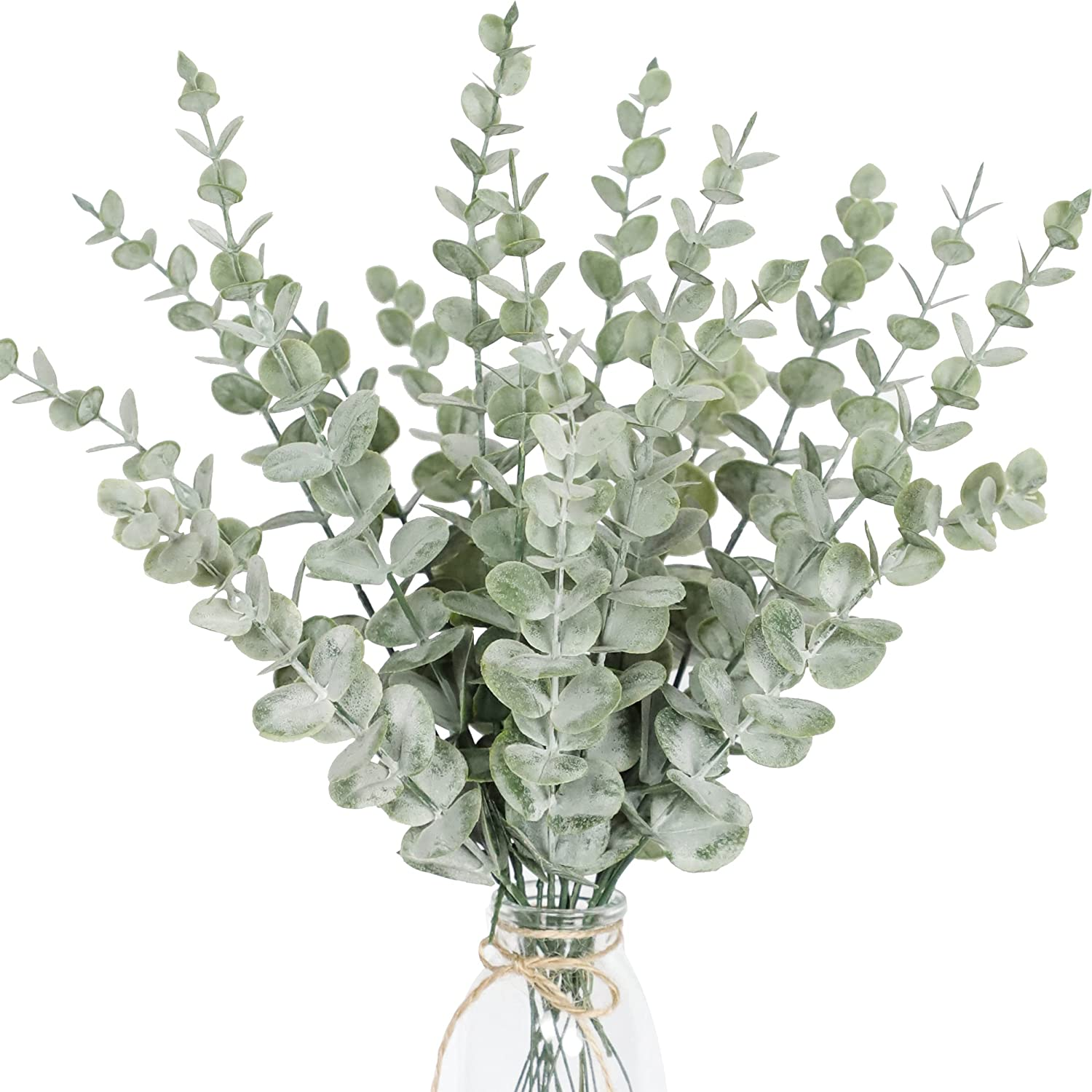 Tiyard 18Pcs Eucalyptus Stems Artificial Eucalyptus Leaves Stems Real Grey Green Touch Leaf Branches for Home Office Flowers Bouquet Centerpiece Wedding Decoration