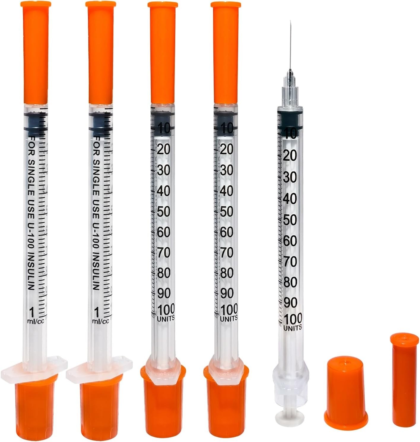 DAWNFLOWER U-100 29G 1Ml/Cc Lab Syringes 1/2-Inch (13Mm), Individually Wrapped,Pack of 30, Orange