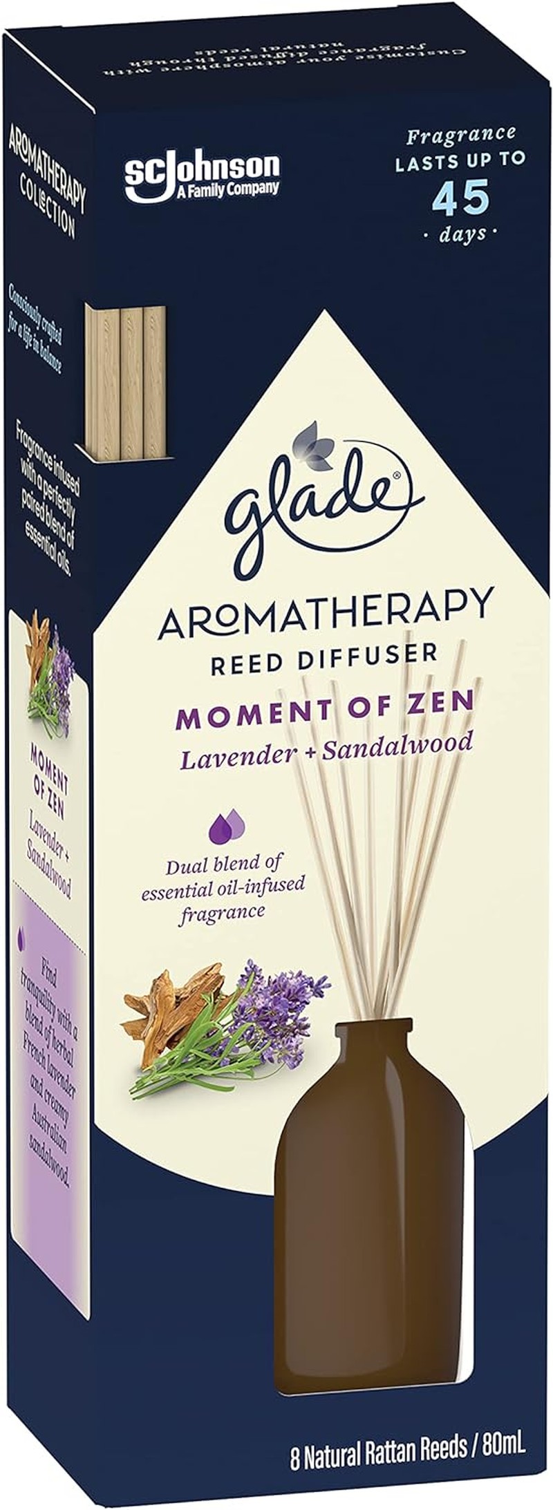 Glade Aromatherapy Reed Diffuser, Infused with Essential Oils, Lavender and Sandalwood Home Fragrance, 1 Count