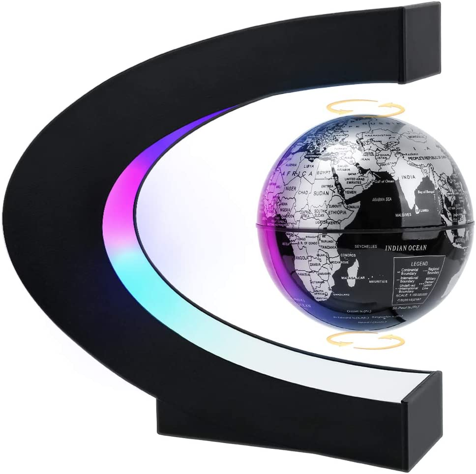 MOKOQI Magnetic Levitating Globe with LED Light, Cool Tech Gift for Men Father Boys, Birthday Gifts for Kids, Floating Globes World Desk Gadget Decor in Office Home/Display Frame Stand