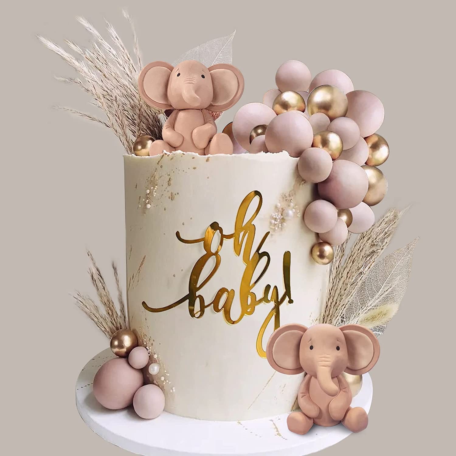 KDPATFAV 35 PCS Elephant Cake Decoration Boho Cake Topper Decorations Cute Baby Elephant Cake Decorations Mini Balls Cake Topper Elephant Theme Birthday Baby Shower Cake Decoration, (KDP-KFT)