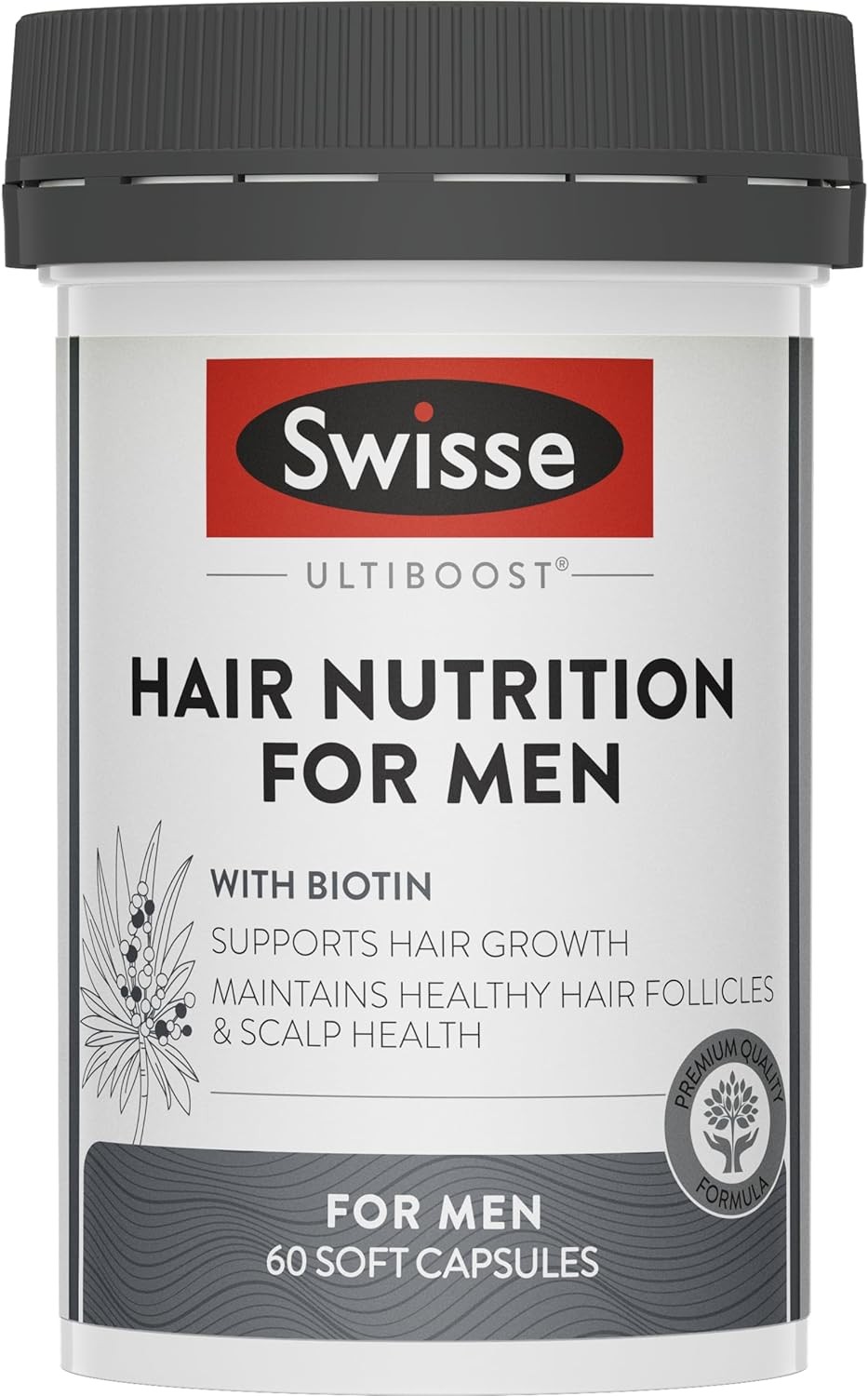 Swisse Ultiboost Hair Nutrition for Men – with Biotin to Maintain Scalp Health & Support Hair Growth – 60 Capsules