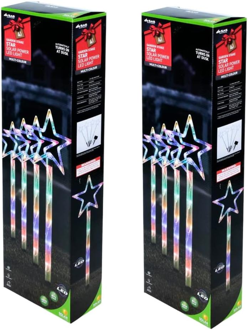 [2PK] SAS Solar Power LED Star Garden Stakes – Multi-Color Changing Lighting for Christmas Ambience, 6Hrs Usage – 49Cm Height